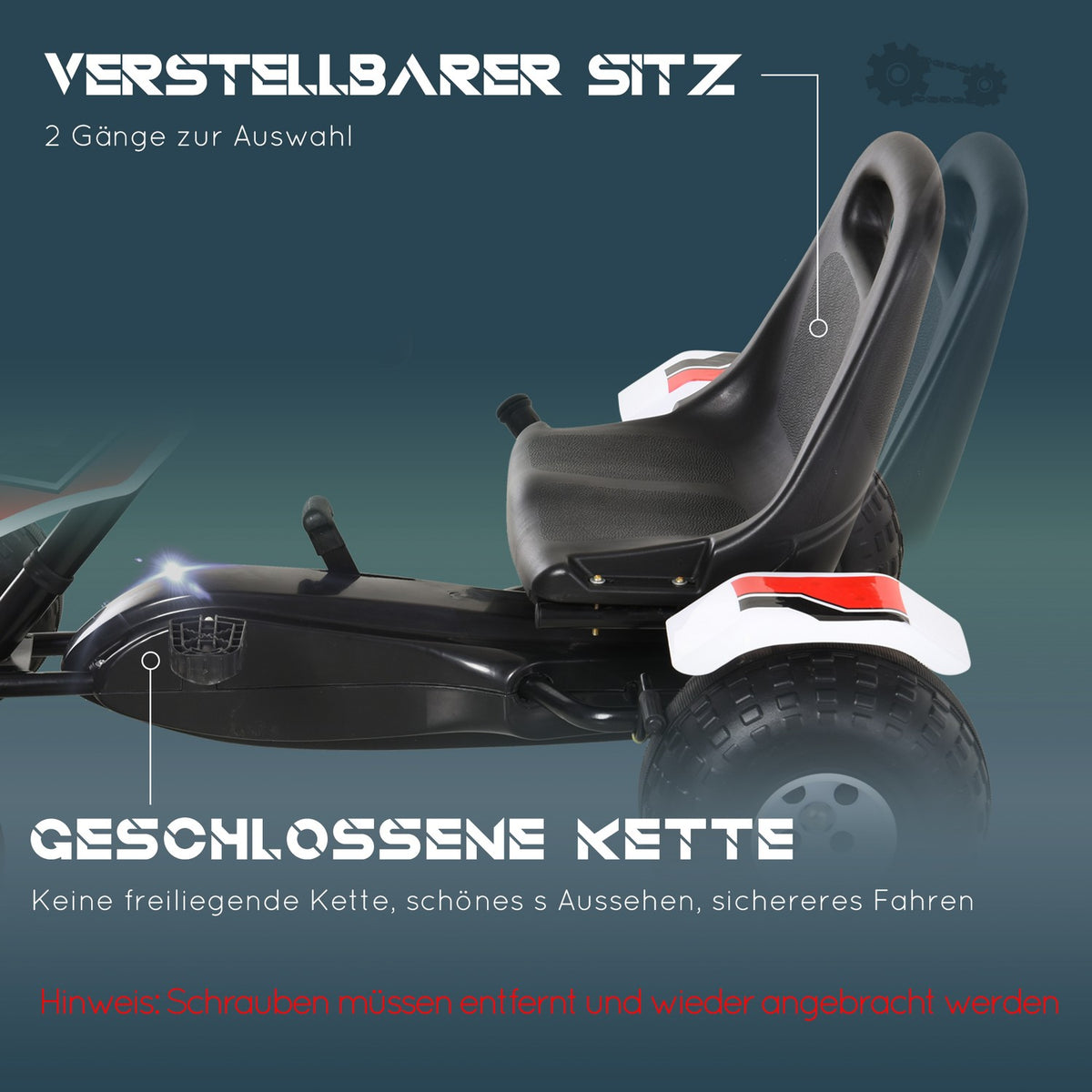 Go Kart For Children Pedal Car With Pedal & Brakes, Steel Construction, White, 104X66X57Cm, For 3-8 Years