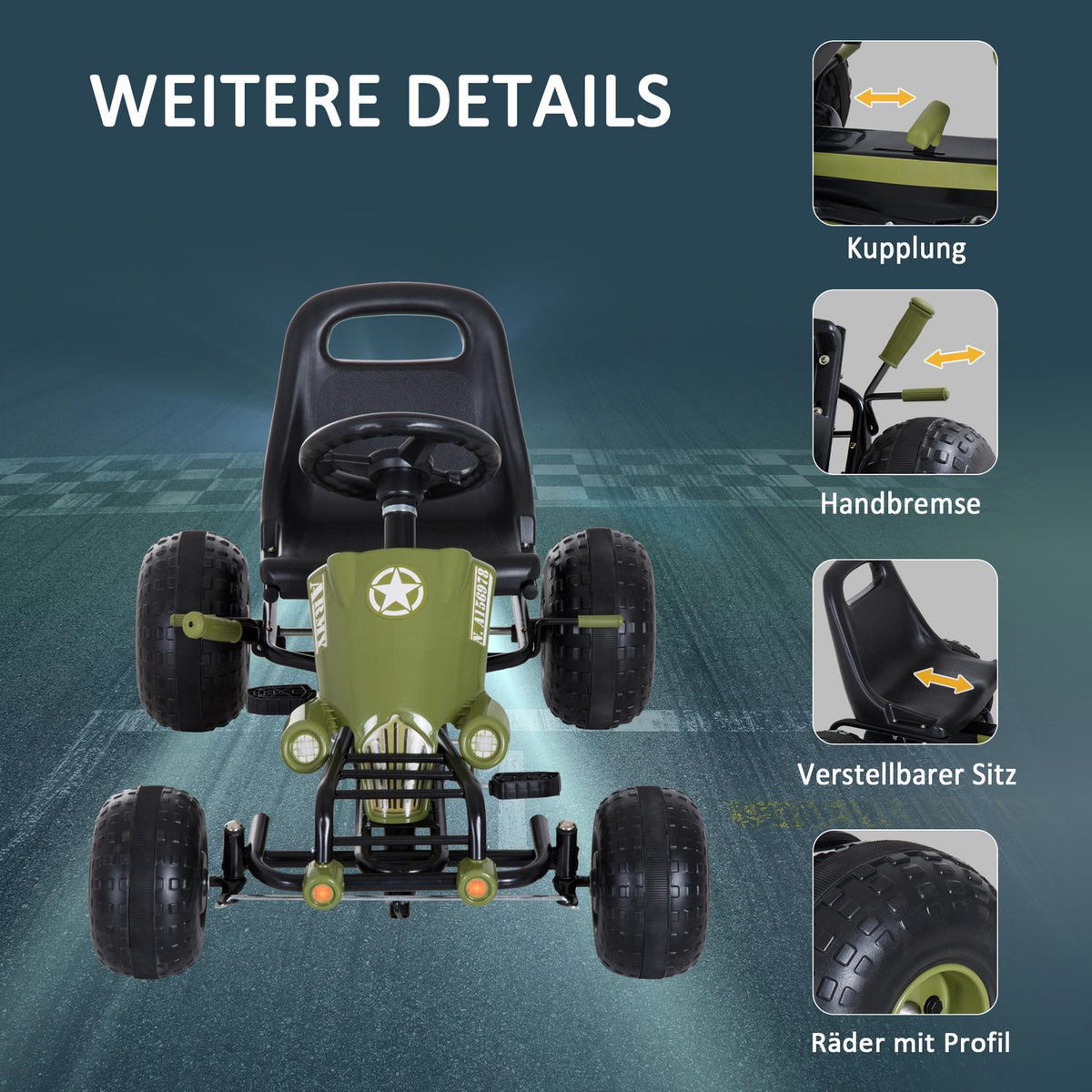 Go kart children's Kettcar pedal car with handbrake from 3 years, green design 99x65x56cm for outdoor fun