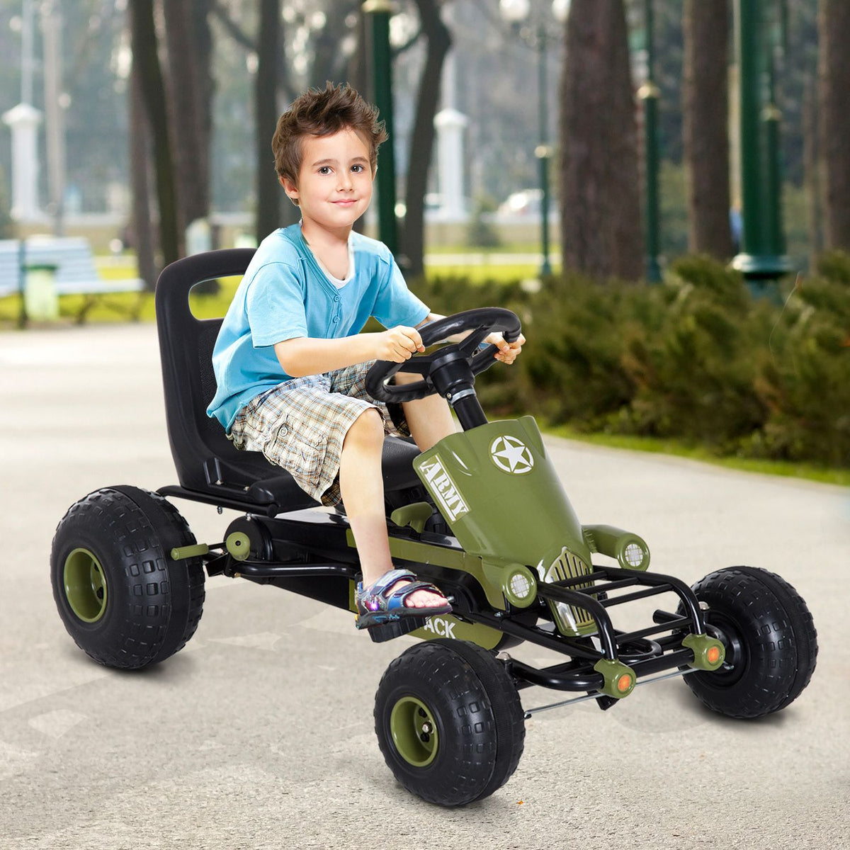 Go kart children's Kettcar pedal car with handbrake from 3 years, green design 99x65x56cm for outdoor fun