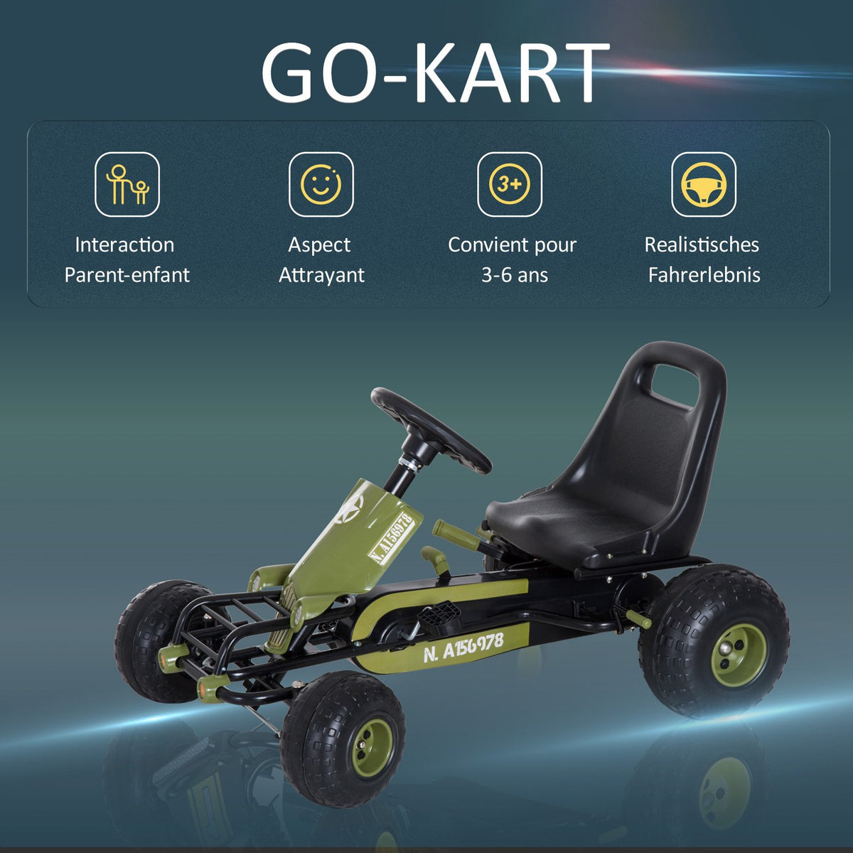 Go kart children's Kettcar pedal car with handbrake from 3 years, green design 99x65x56cm for outdoor fun