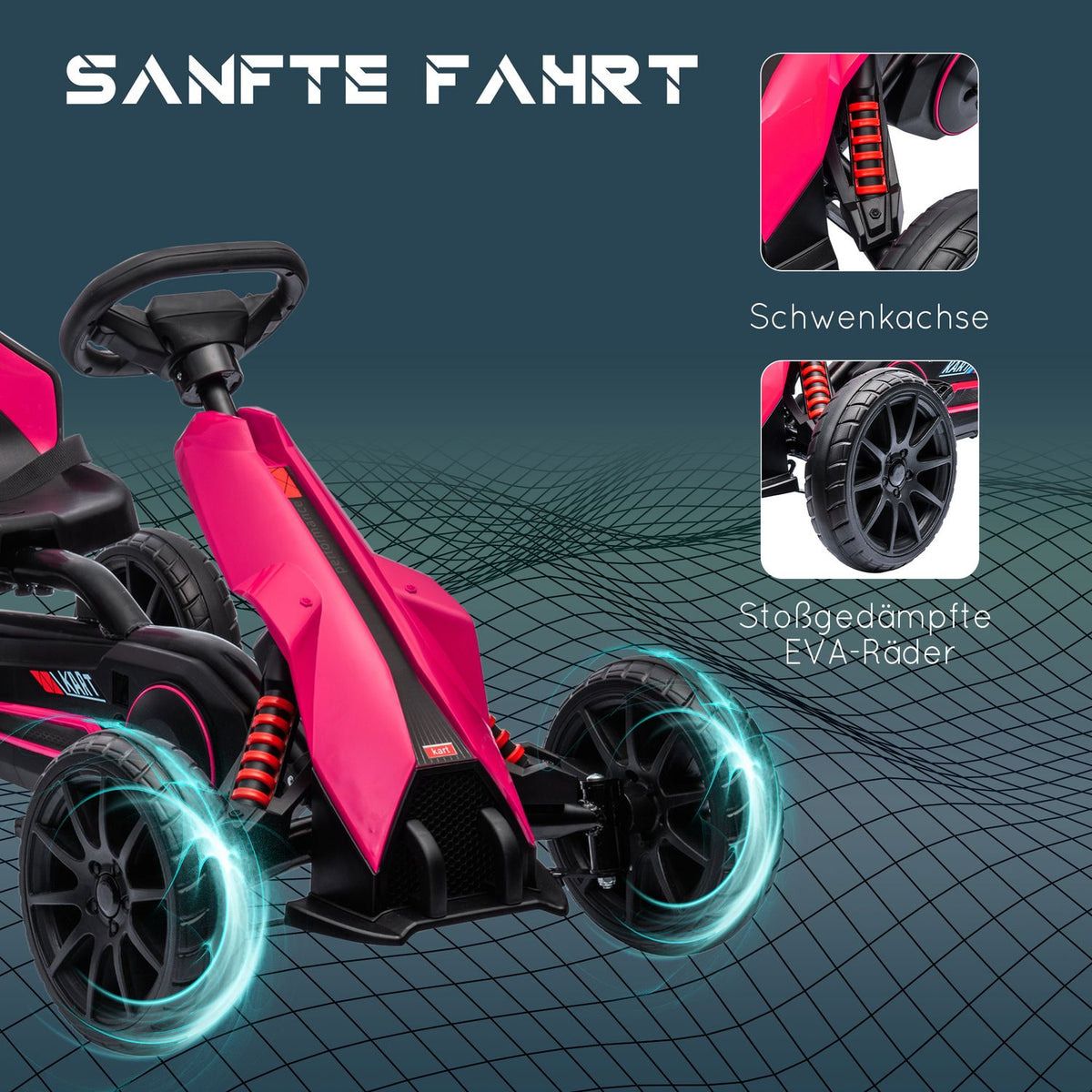 Go-kart pedal car with handbrake, adjustable seat, forward and reverse gear, pedal vehicle children's vehicle Kettcar for children 3-8 years pink