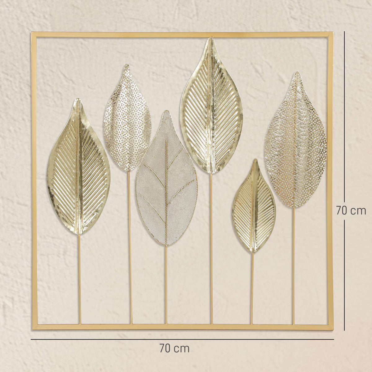 Gold Metal Wall Art with Leaf Design – 70x70 cm