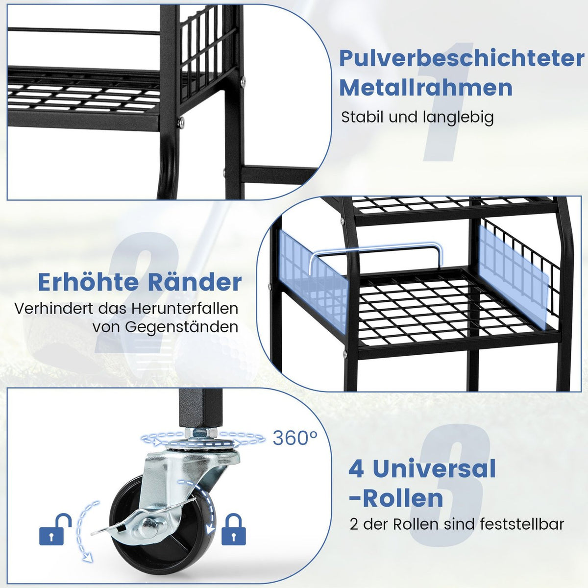 Golf Bag Organizer Rack with Wheels for 2 Bags, Black