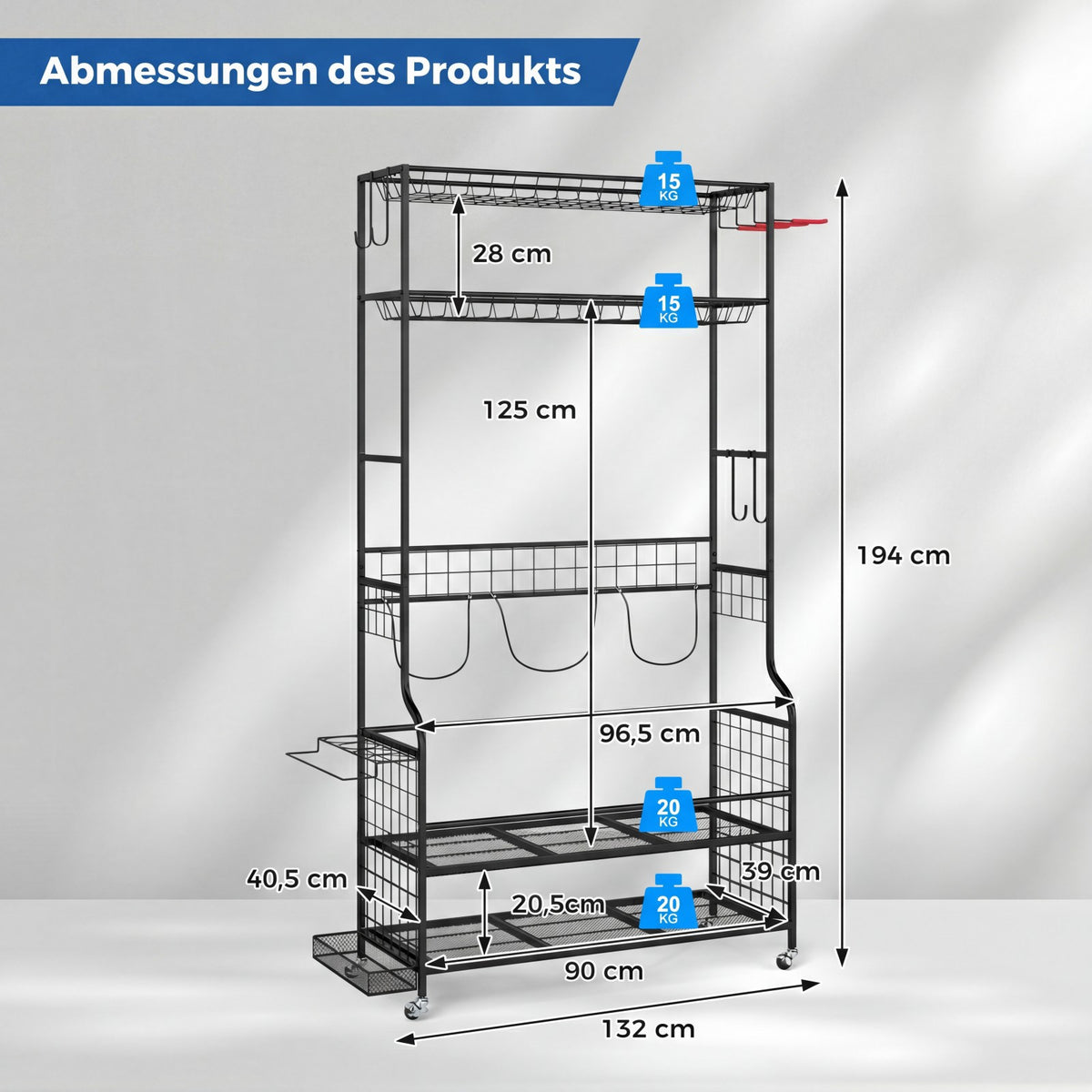 Golf Bag Organizer with Wheels, Hooks, and Baskets