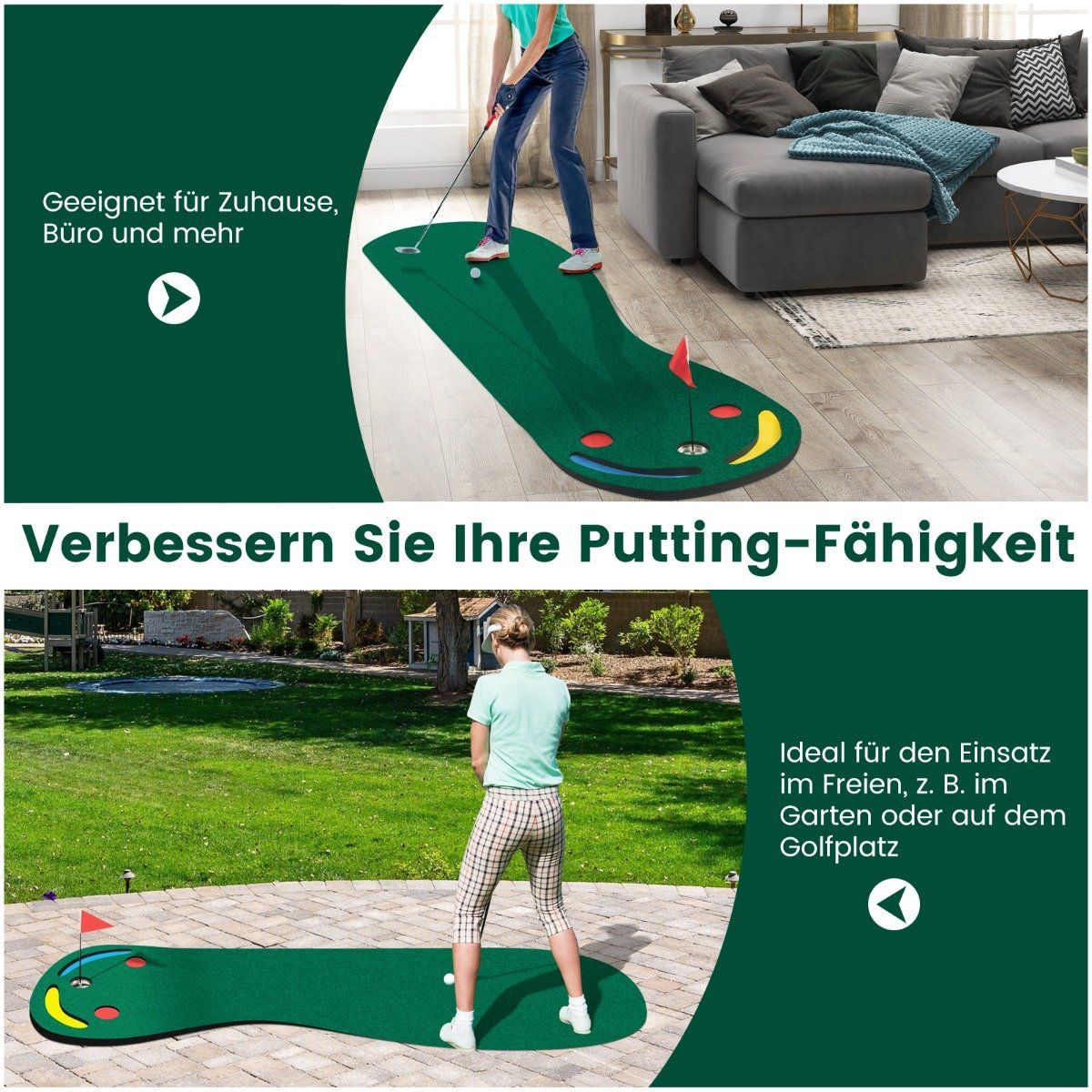 Golf Putting Mat 300x96 cm with 3 Cups & Flag