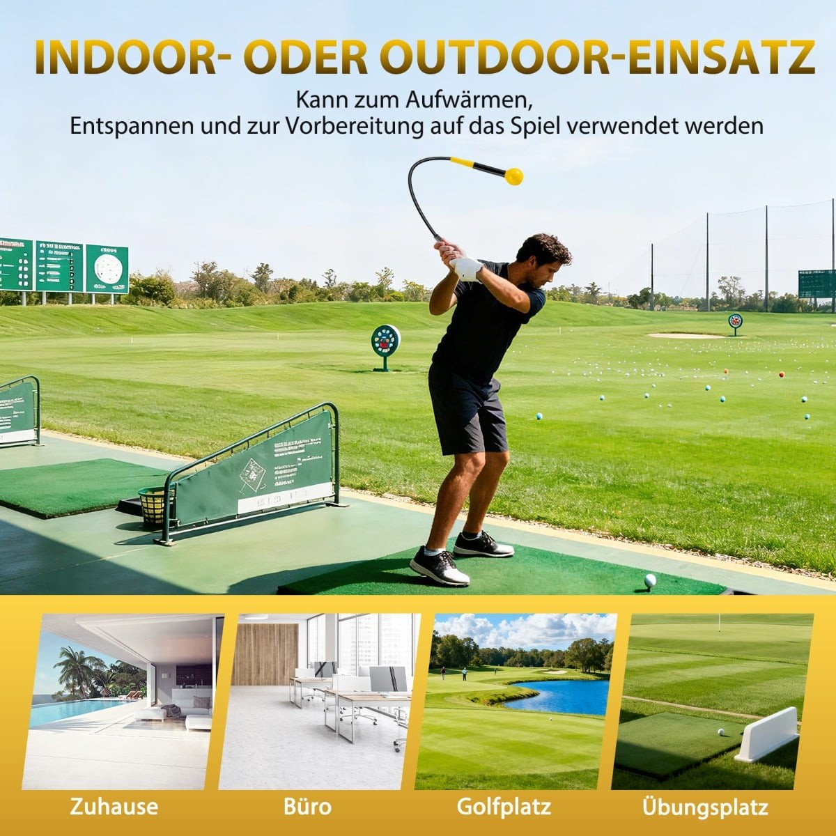 Golf Swing Trainer Aid, 100cm, Weighted Head, Yellow