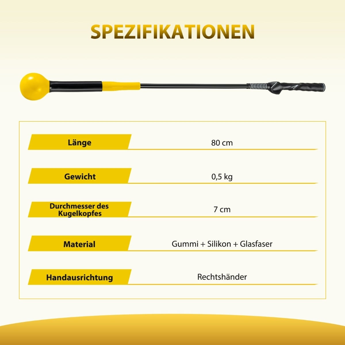 Golf Swing Trainer Aid, 80cm, Weighted Head, Yellow