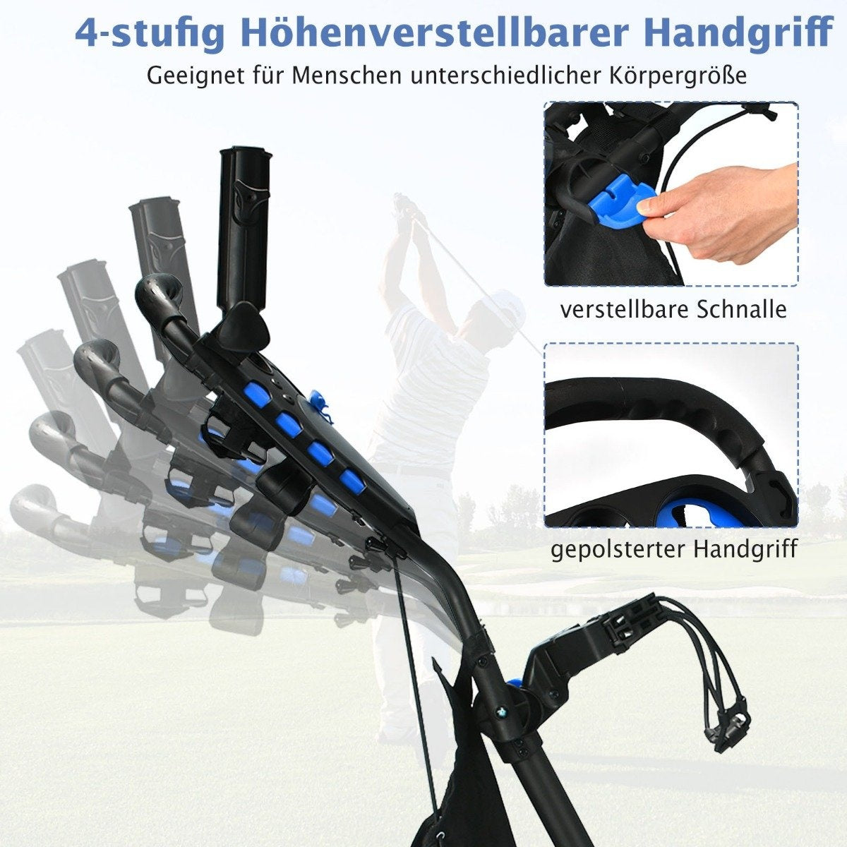 Golf Trolley 4 Wheel Golf Trolley Golf Cart Golf Folding Golf Caddy Golf Push Cart Made of Aluminum Blue