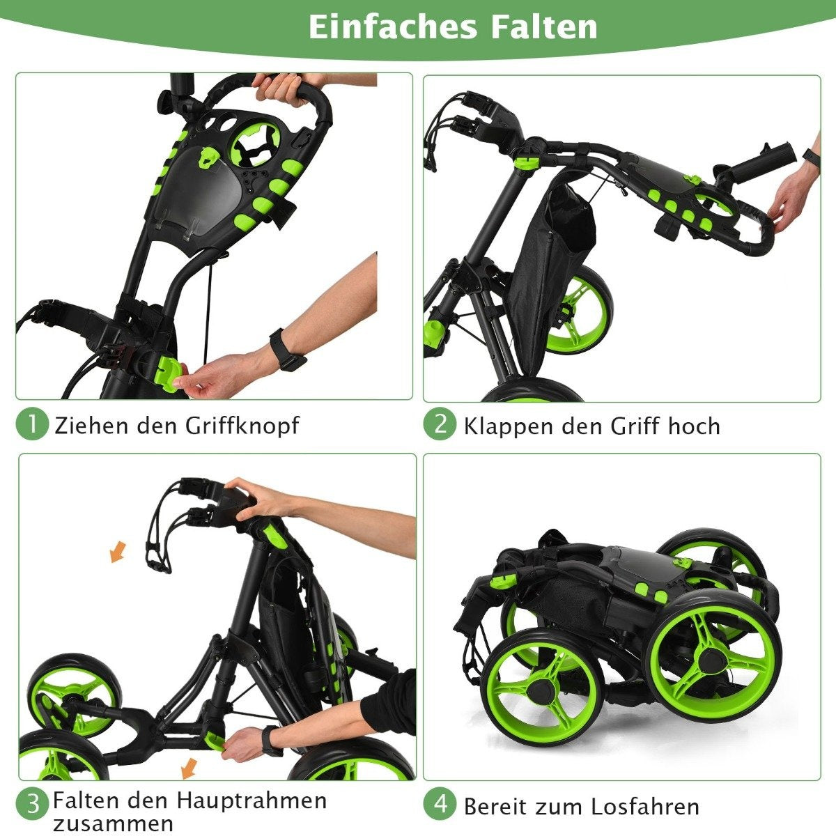 Golf Trolley 4 Wheel Golf Trolley Golf Cart Golf Folding Golf Caddy Golf Push Cart Made of Aluminum Green