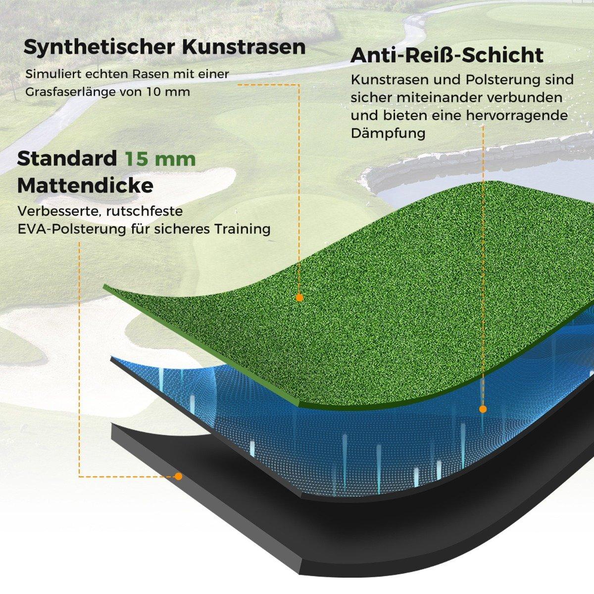 Golf hitting mat 2 rubber tees & 2 alignment rods & 6 tee positions 152 x 117 cm thickness 32 mm