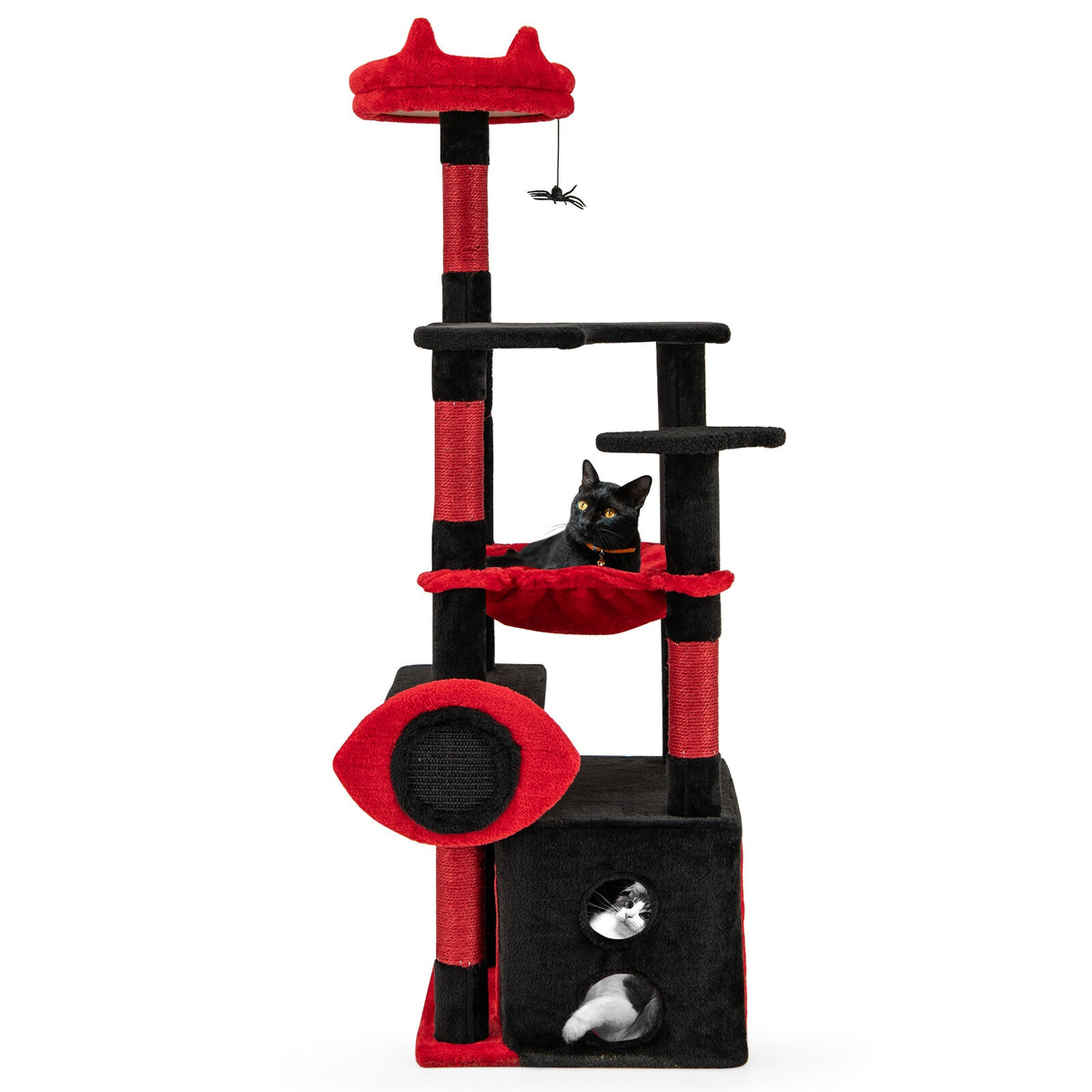 Gothic Cat Tree with Plush Perch, Scratching Posts, Black & Red