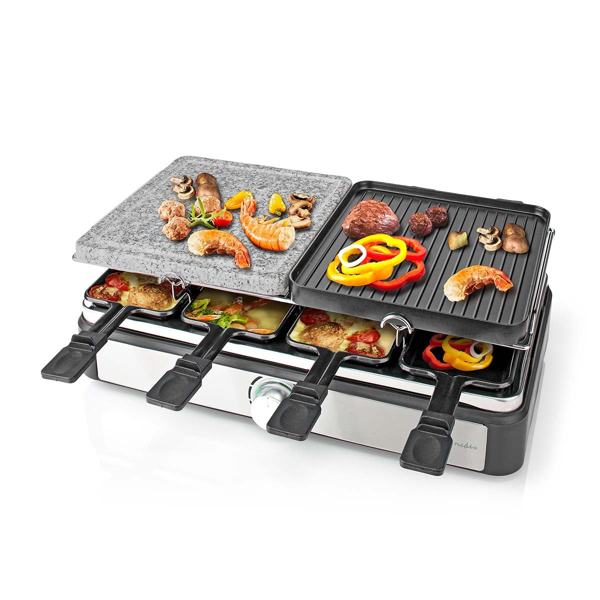 Gourmet / Raclette | Grill / Stone | 8 Persons | Spatula | Temperature setting | Non-stick coating | Rectangle