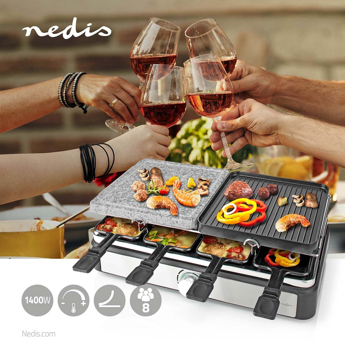 Gourmet / Raclette | Grill / Stone | 8 Persons | Spatula | Temperature setting | Non-stick coating | Rectangle