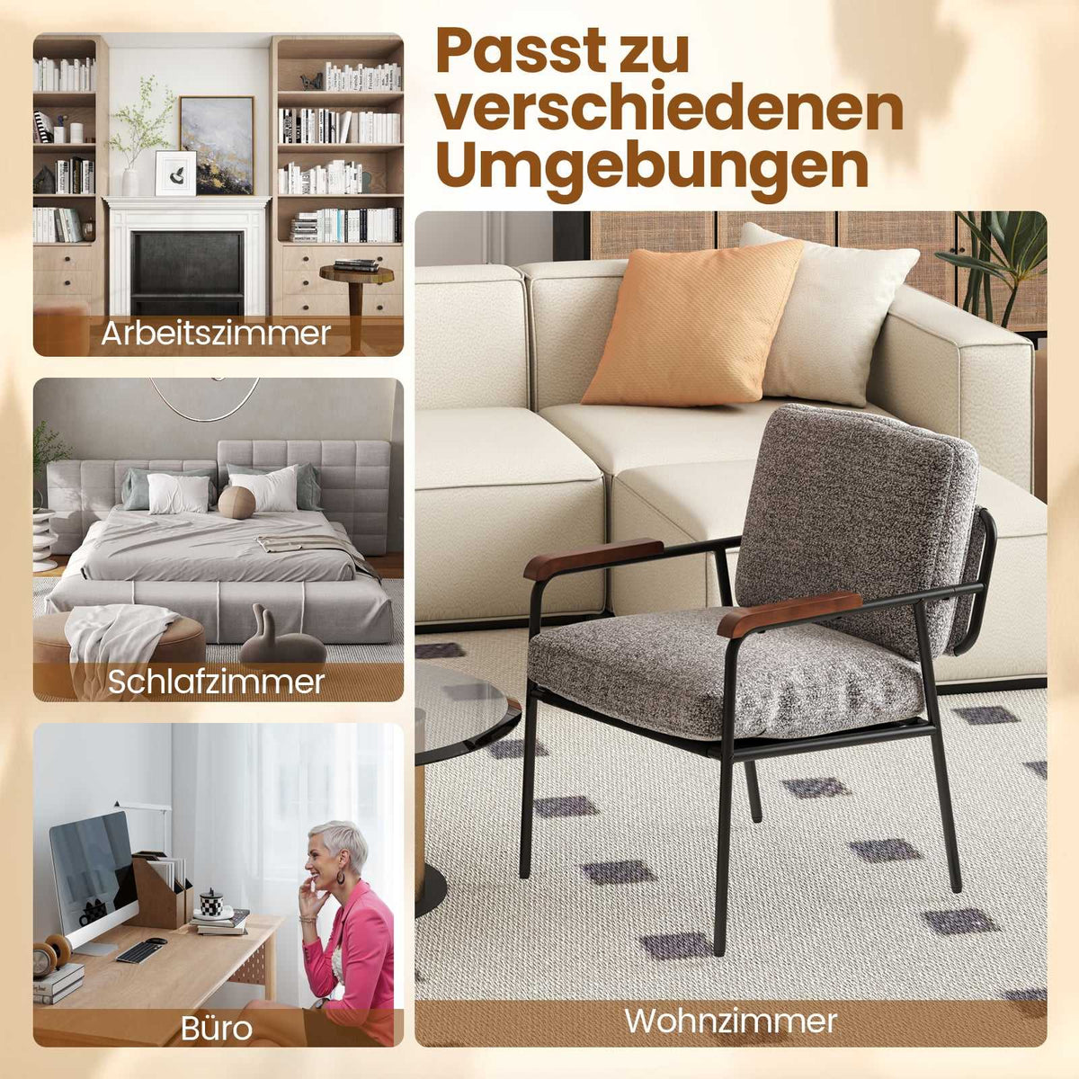Gray Accent Chair with Cushion, Wide Padded Seat