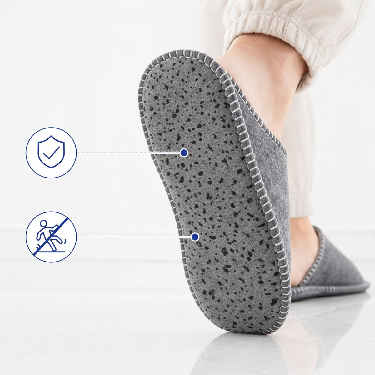 Gray Felt Guest Slippers Set, 6 Pairs with Storage Bag