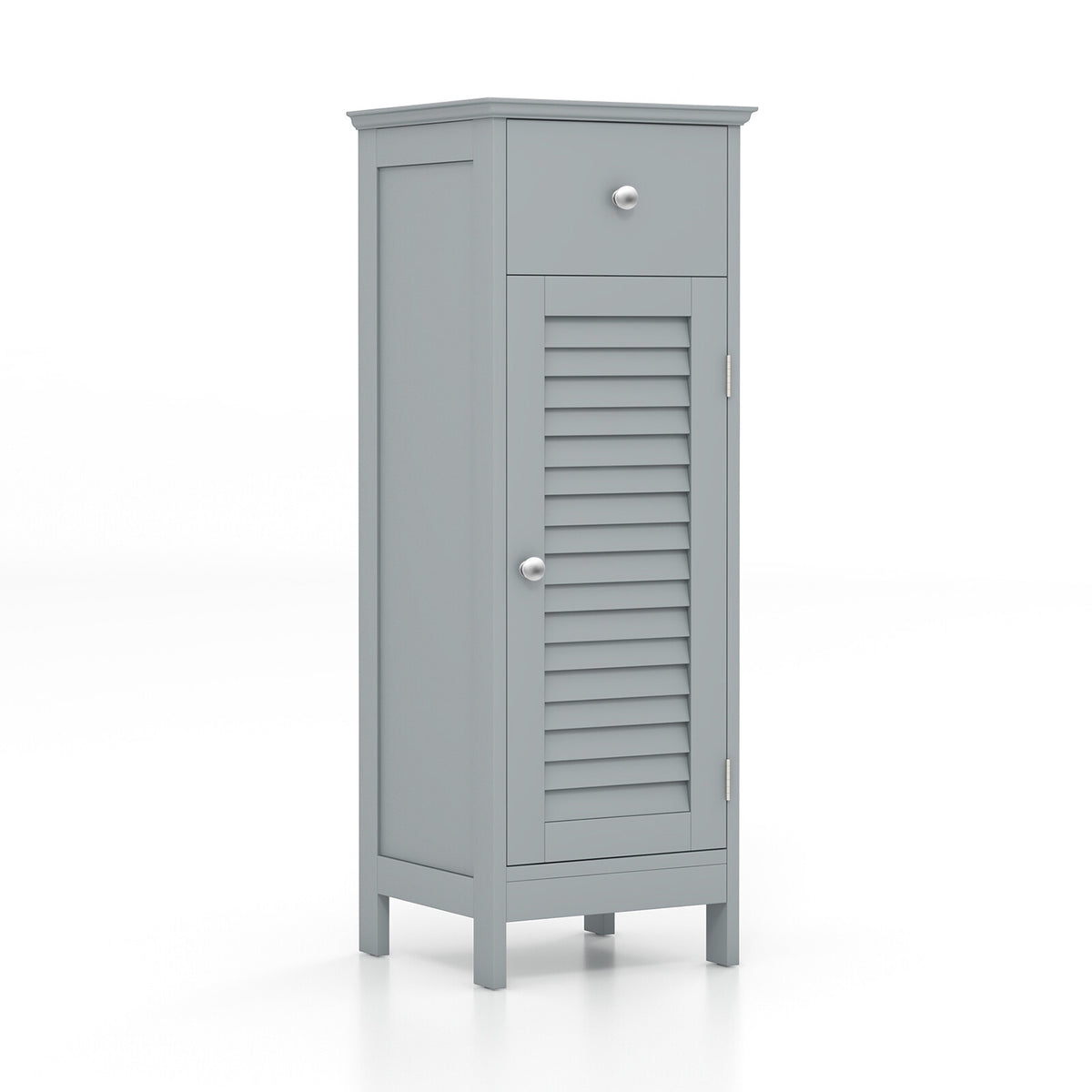 Gray MDF Bathroom Floor Cabinet with Drawer & Shutter Door