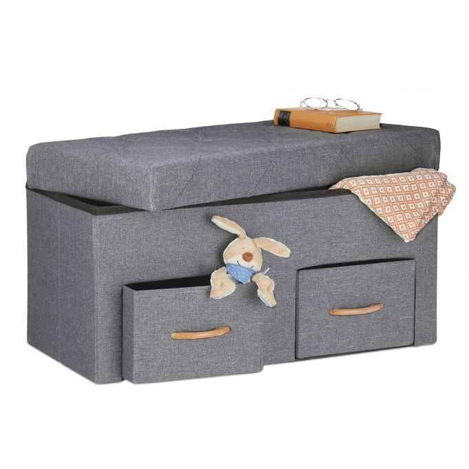Gray bench with 2 drawers