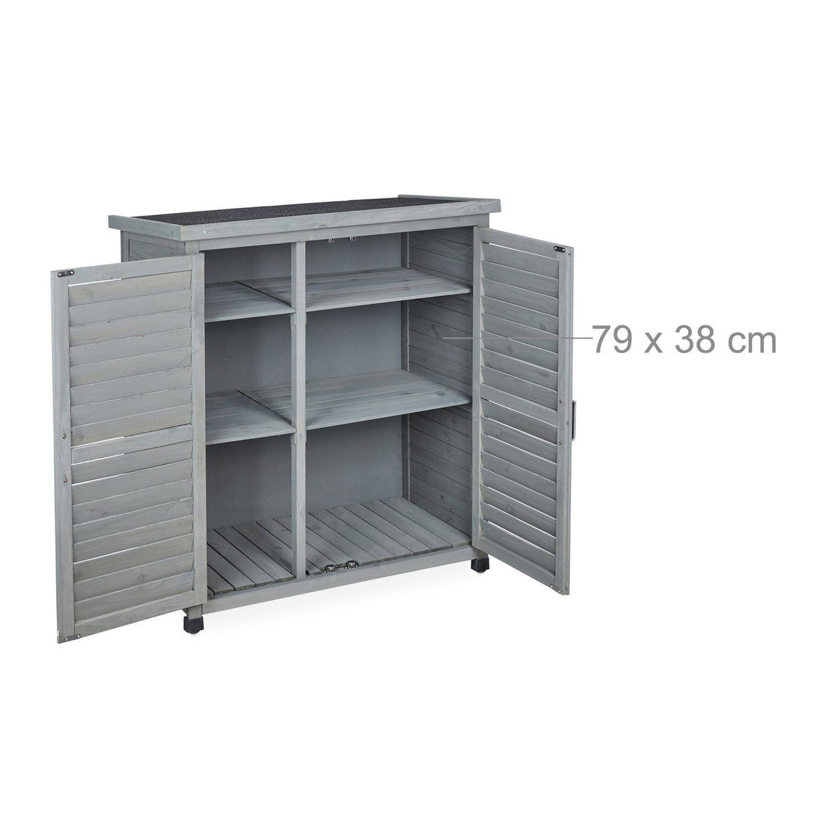 Gray garden cabinet with 3 compartments