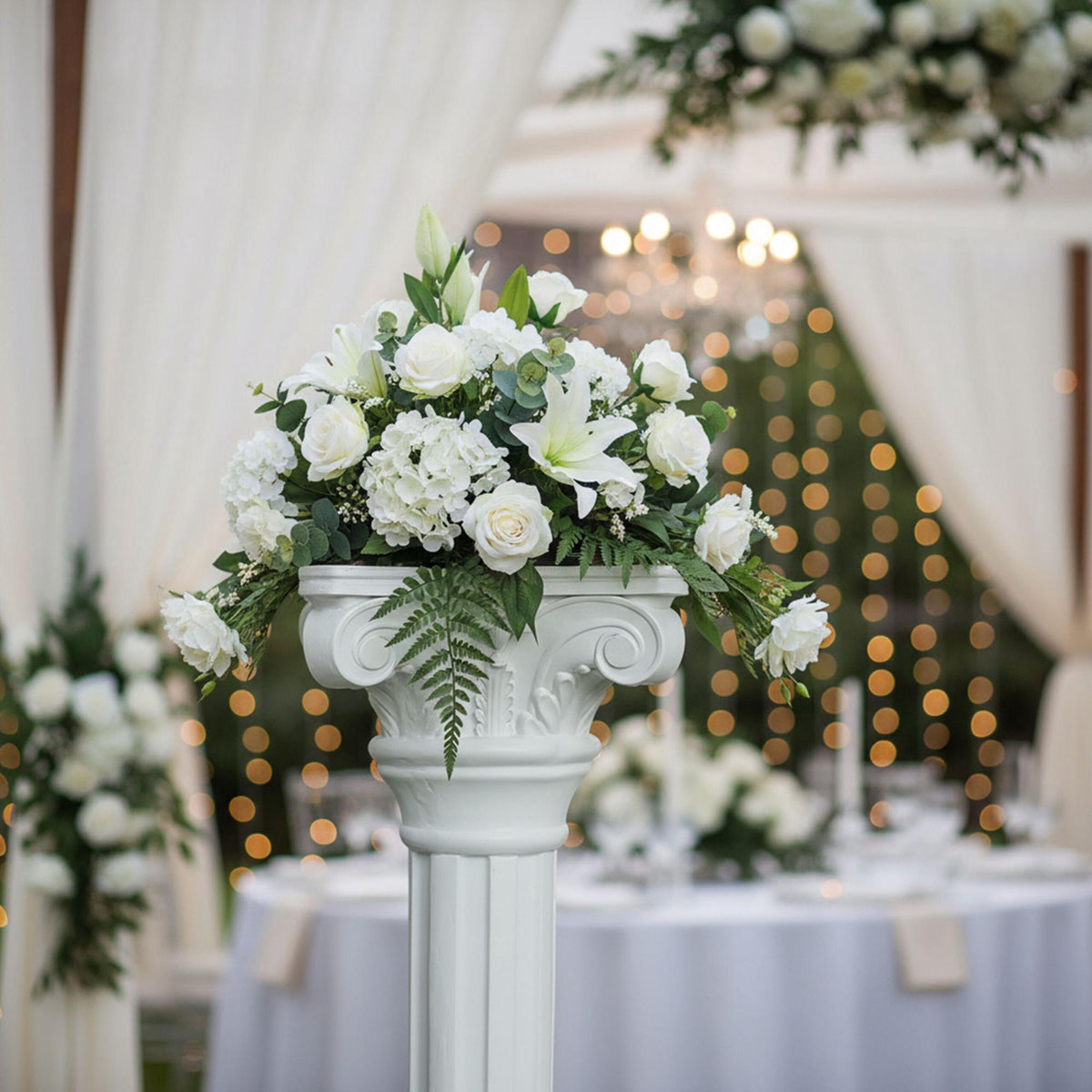 Greek Corinthian-Style Plant Column, 85cm, White