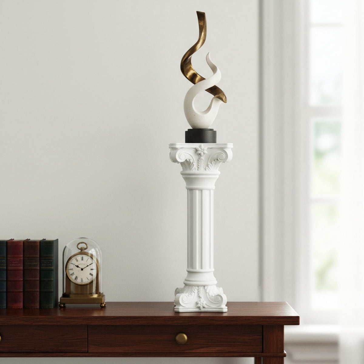 Greek Corinthian-Style Plant Column, 85cm, White
