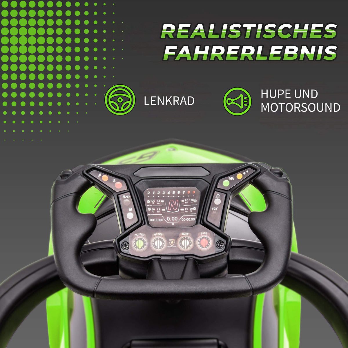 Green 2-in-1 Ride-On Car with Push Handle and Horn