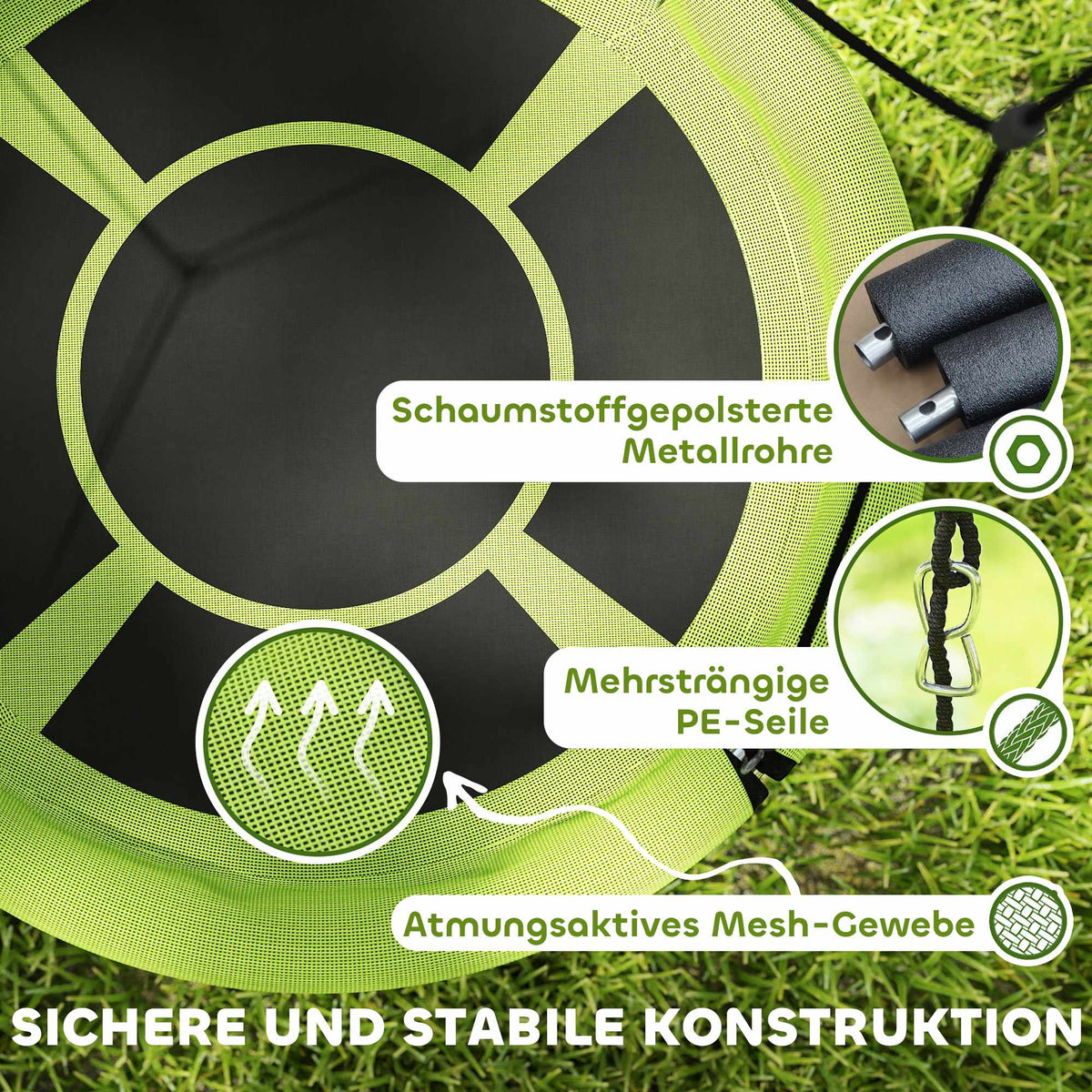 Green Adjustable Outdoor Nest Swing, 98 cm, 150 kg Capacity