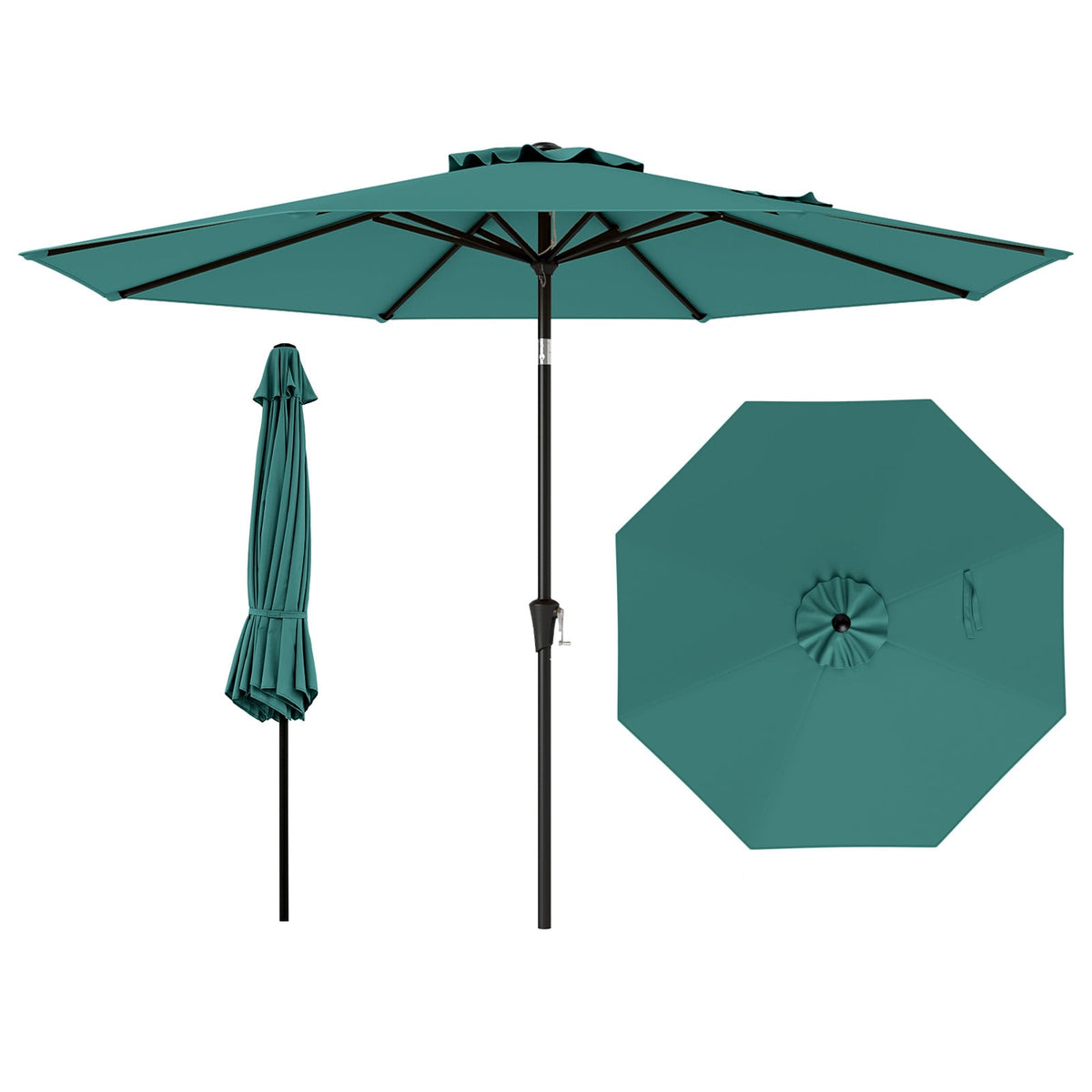 Green Patio Umbrella, 303 cm, Crank Tilt, Weather-Resistant