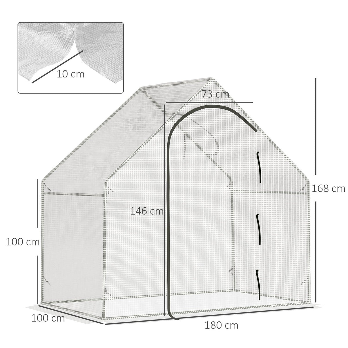 Greenhouse, 180 x 100 x 168 cm film greenhouse with roller door, greenhouse, tomato house with top window, PE grid film, winterproof plant house for garden, balcony, white