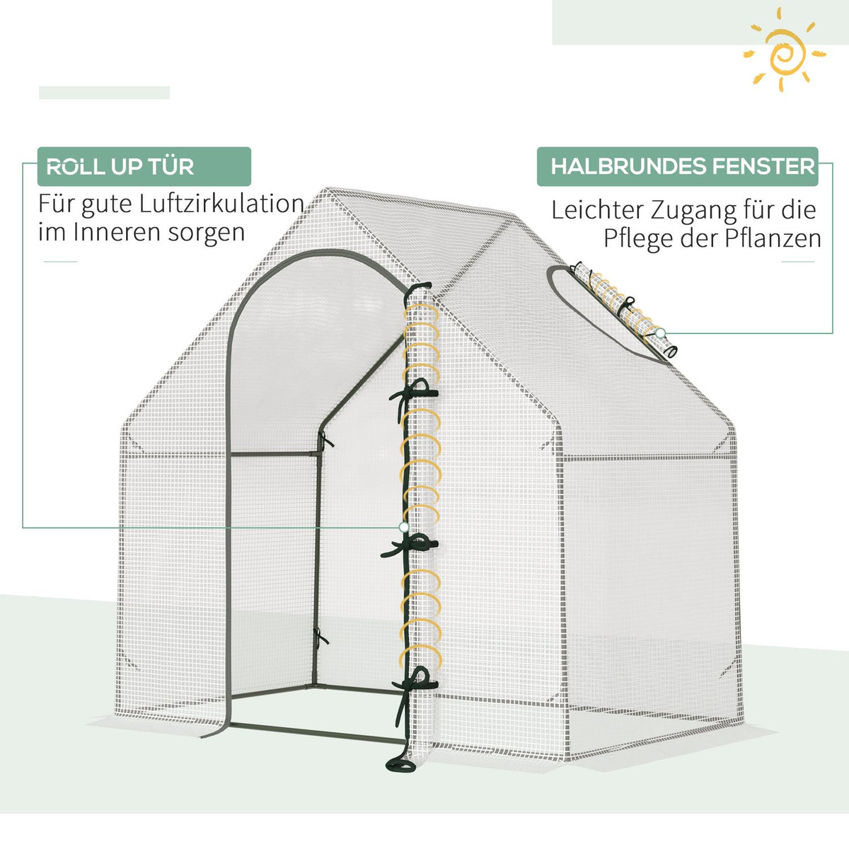 Greenhouse, 180 x 100 x 168 cm film greenhouse with roller door, greenhouse, tomato house with top window, PE grid film, winterproof plant house for garden, balcony, white