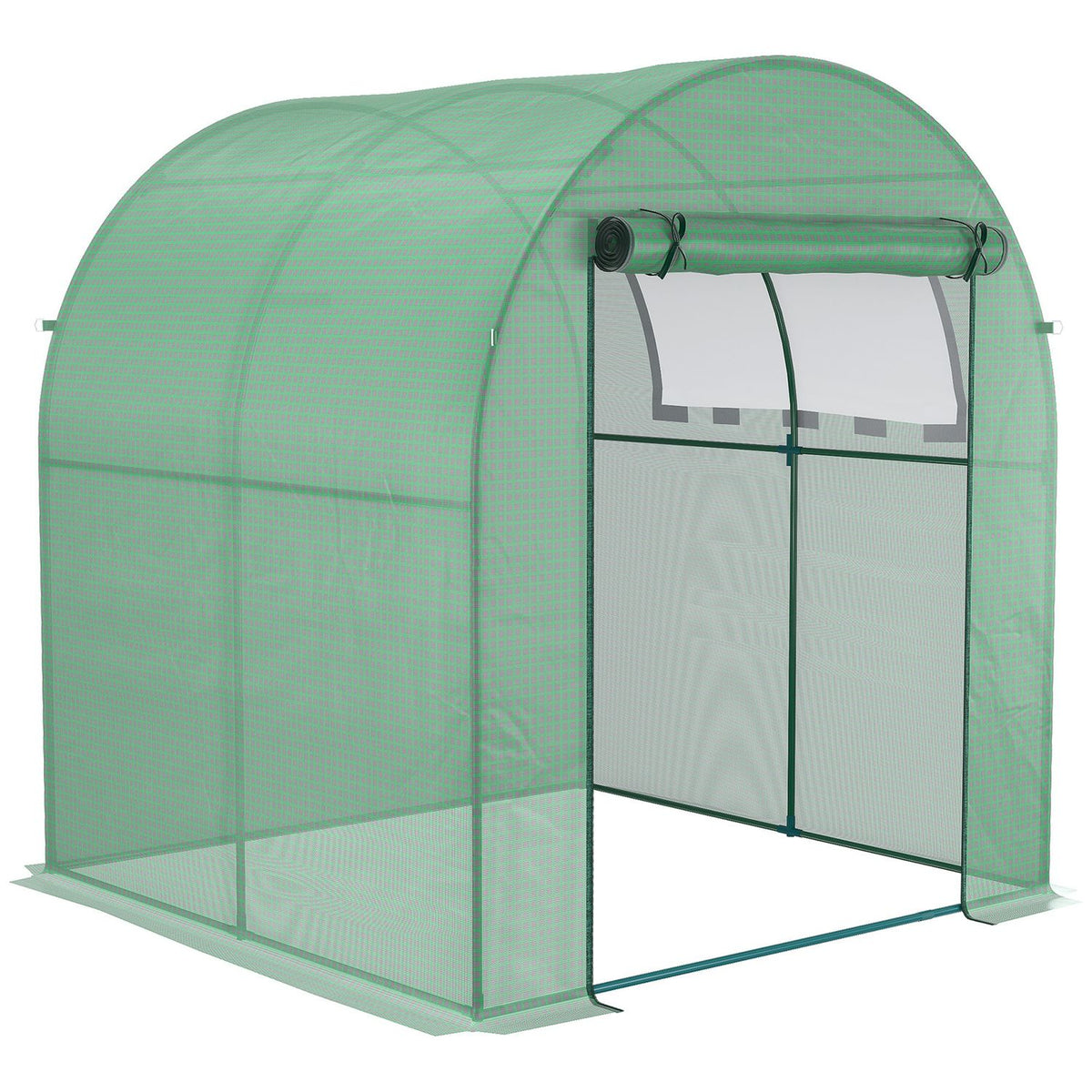 Greenhouse, 180 x 180 x 200 cm film greenhouse with roller door, UV protection, greenhouse, tomato house with side window, PE grid film, winterproof plant house for garden, balcony, green