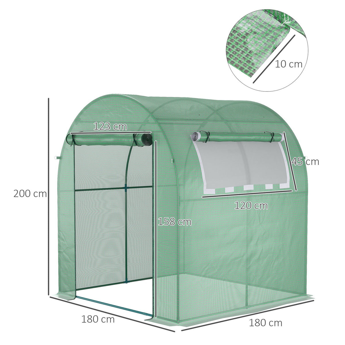 Greenhouse, 180 x 180 x 200 cm film greenhouse with roller door, UV protection, greenhouse, tomato house with side window, PE grid film, winterproof plant house for garden, balcony, green