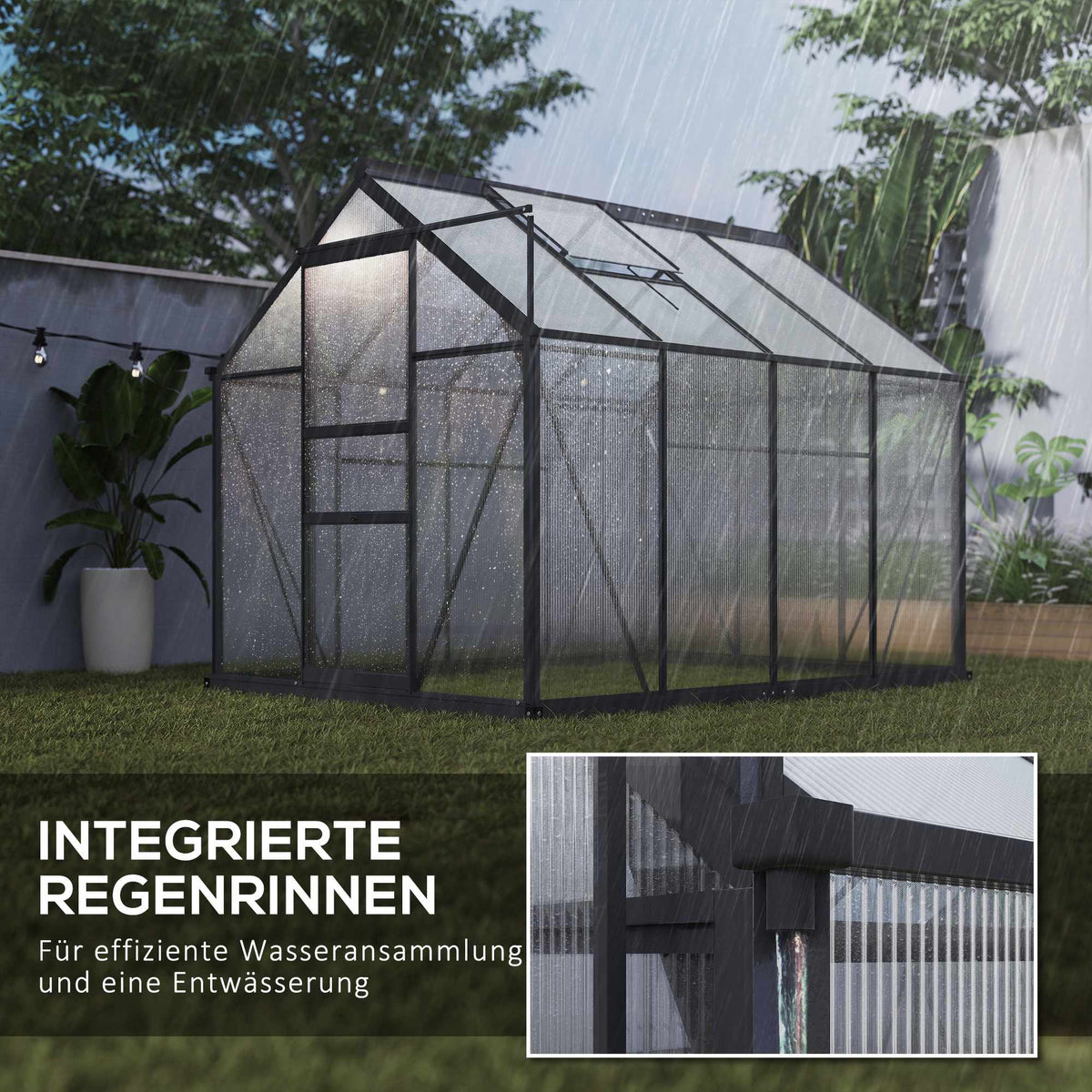 Greenhouse 190x252x201 cm, Polycarbonate, Sliding Door, Roof Vent