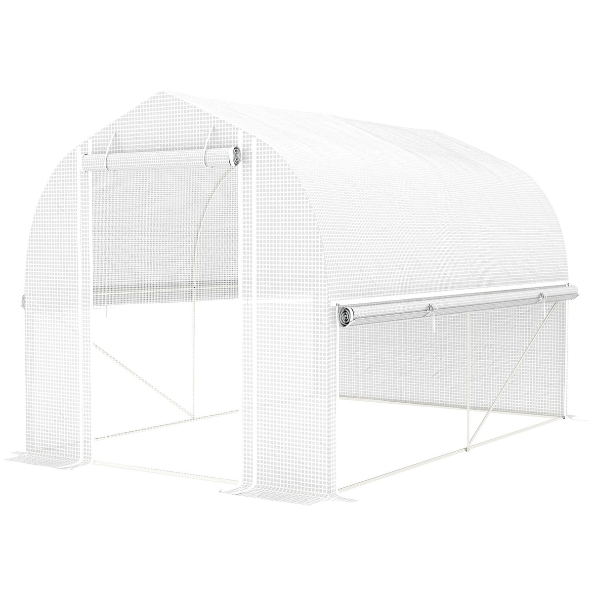 Greenhouse 3 x 2 x 2 m film greenhouse with 4 windows & door, roll-up side walls, UV-resistant film tunnel tomato house with galvanized steel frame, white
