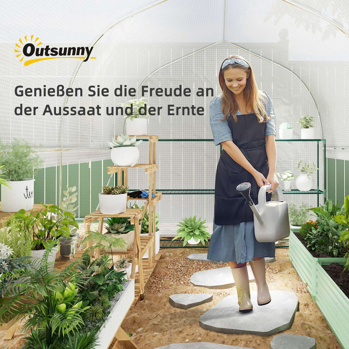 Greenhouse 3 x 2 x 2 m film greenhouse with 4 windows & door, roll-up side walls, UV-resistant film tunnel tomato house with galvanized steel frame, white