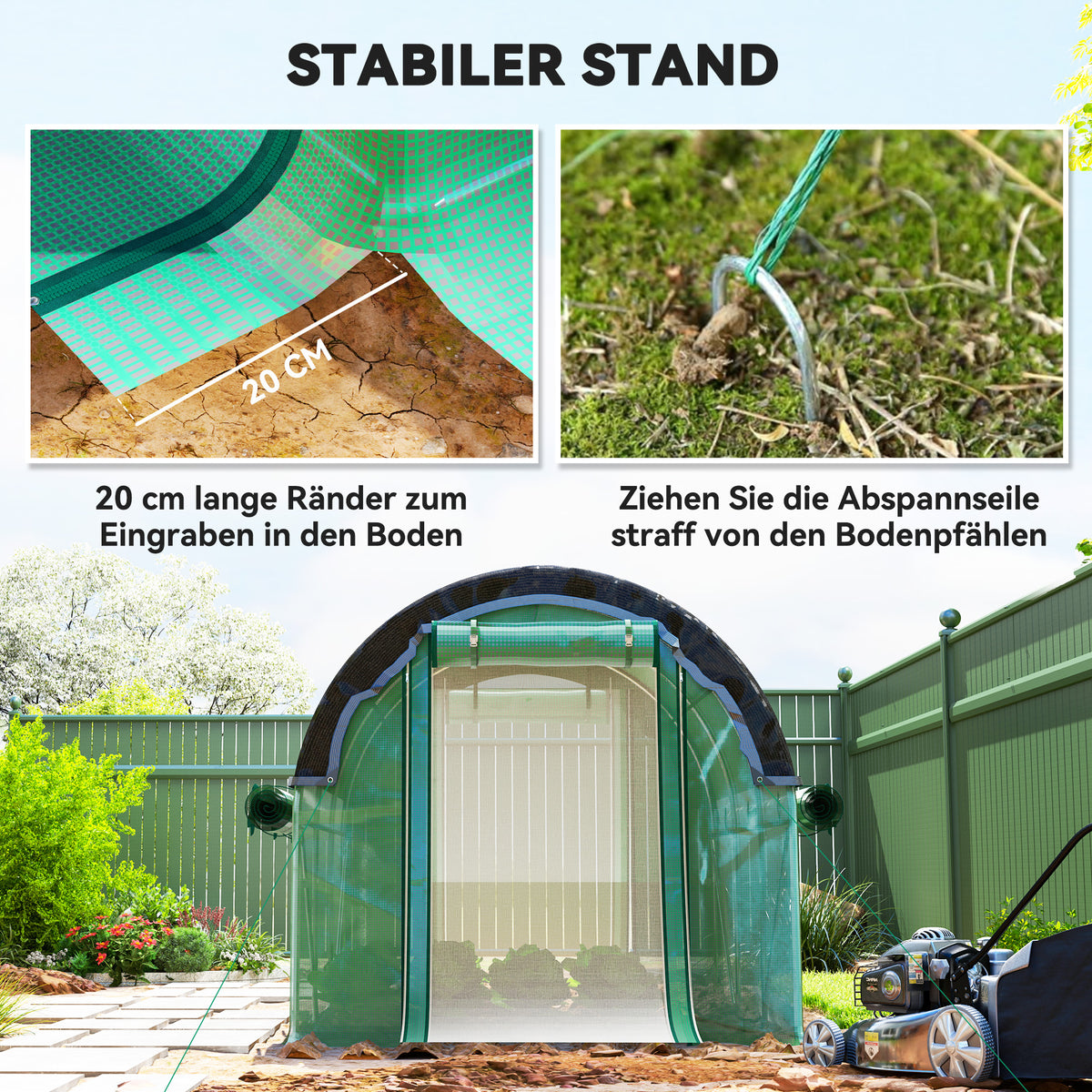 Greenhouse 3 x 2 x 2 m film greenhouse with 6 windows, roller doors, roll-up side walls, UV-resistant film tunnel, winterproof tomato house with ground anchor, green