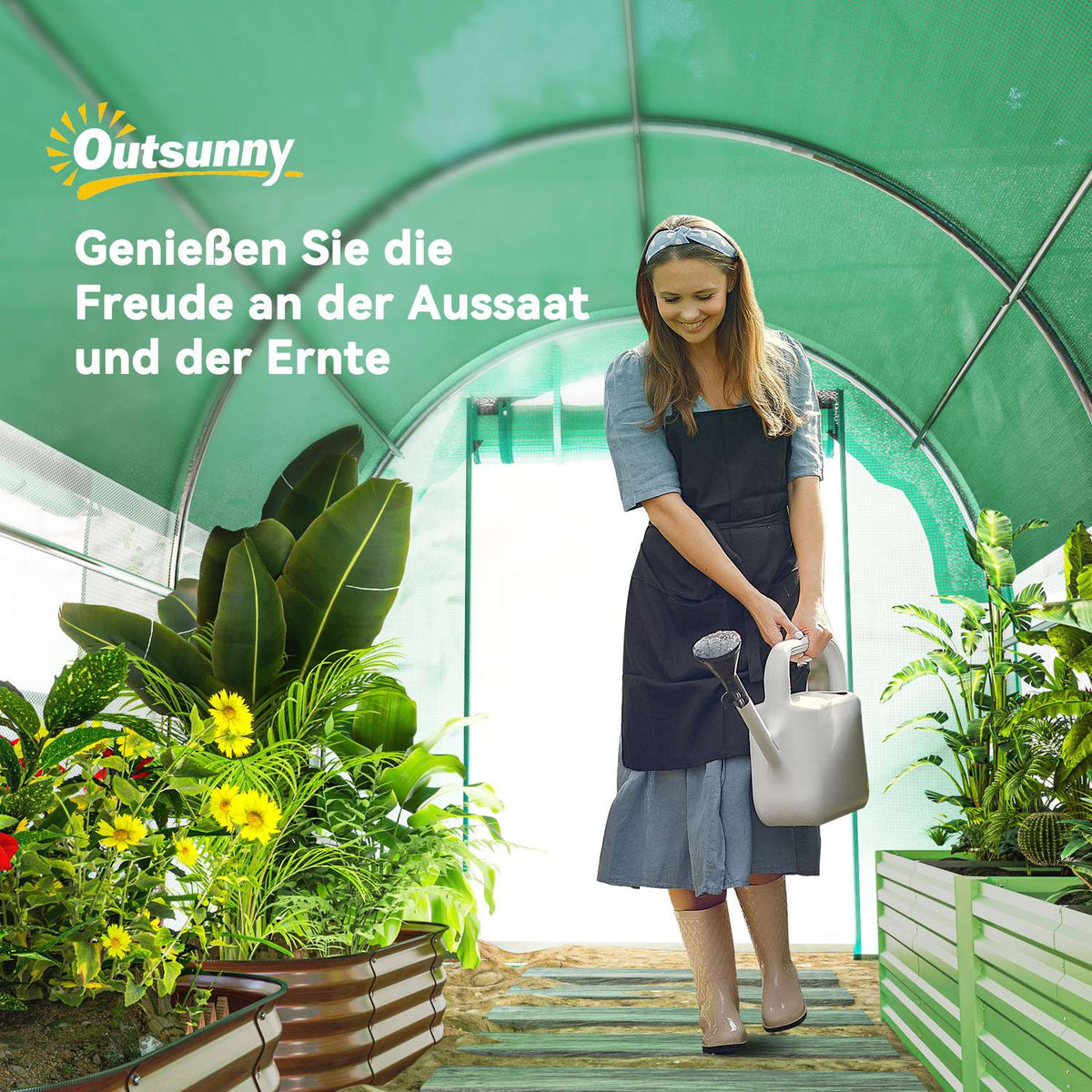 Greenhouse 3 x 2 x 2 m film greenhouse with 6 windows, roller doors, roll-up side walls, UV-resistant film tunnel, winterproof tomato house with ground anchor, green