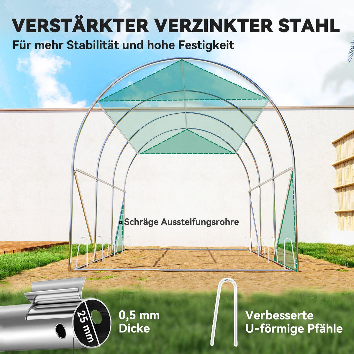 Greenhouse 3 x 2 x 2 m film greenhouse with 6 windows, roller doors, roll-up side walls, UV-resistant film tunnel, winterproof tomato house with ground anchor, green