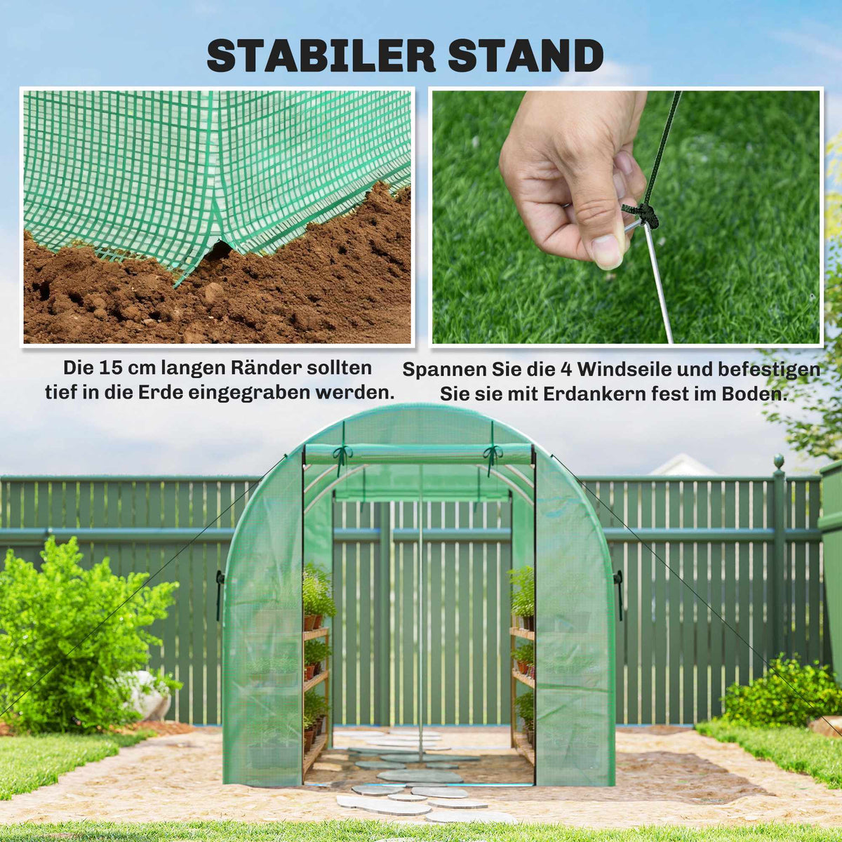 Greenhouse 3x2x2m with Roll-Up Doors & Mesh Windows
