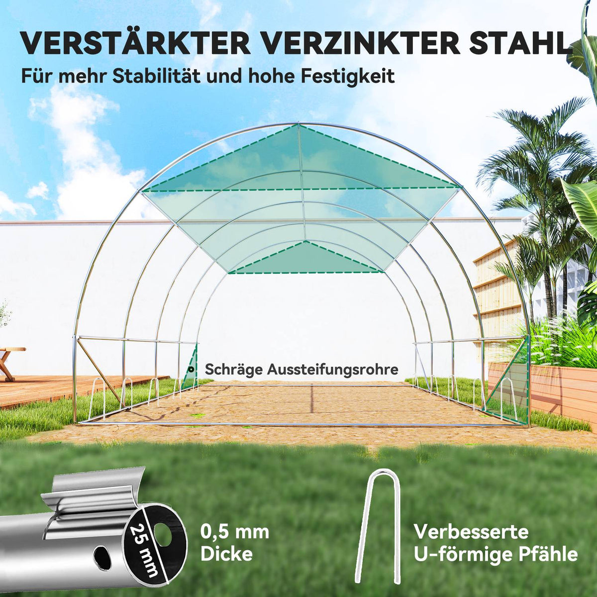 Greenhouse 4 x 3 x 2 m film greenhouse with 8 windows, roller doors, roll-up side walls, UV-resistant film tunnel, winterproof tomato house with ground anchor, green