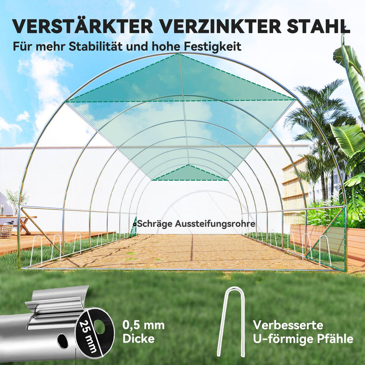 Greenhouse 6 x 3 x 2 m film greenhouse with 12 windows, roller doors, roll-up side walls, UV-resistant film tunnel, winterproof tomato house with ground anchor, green