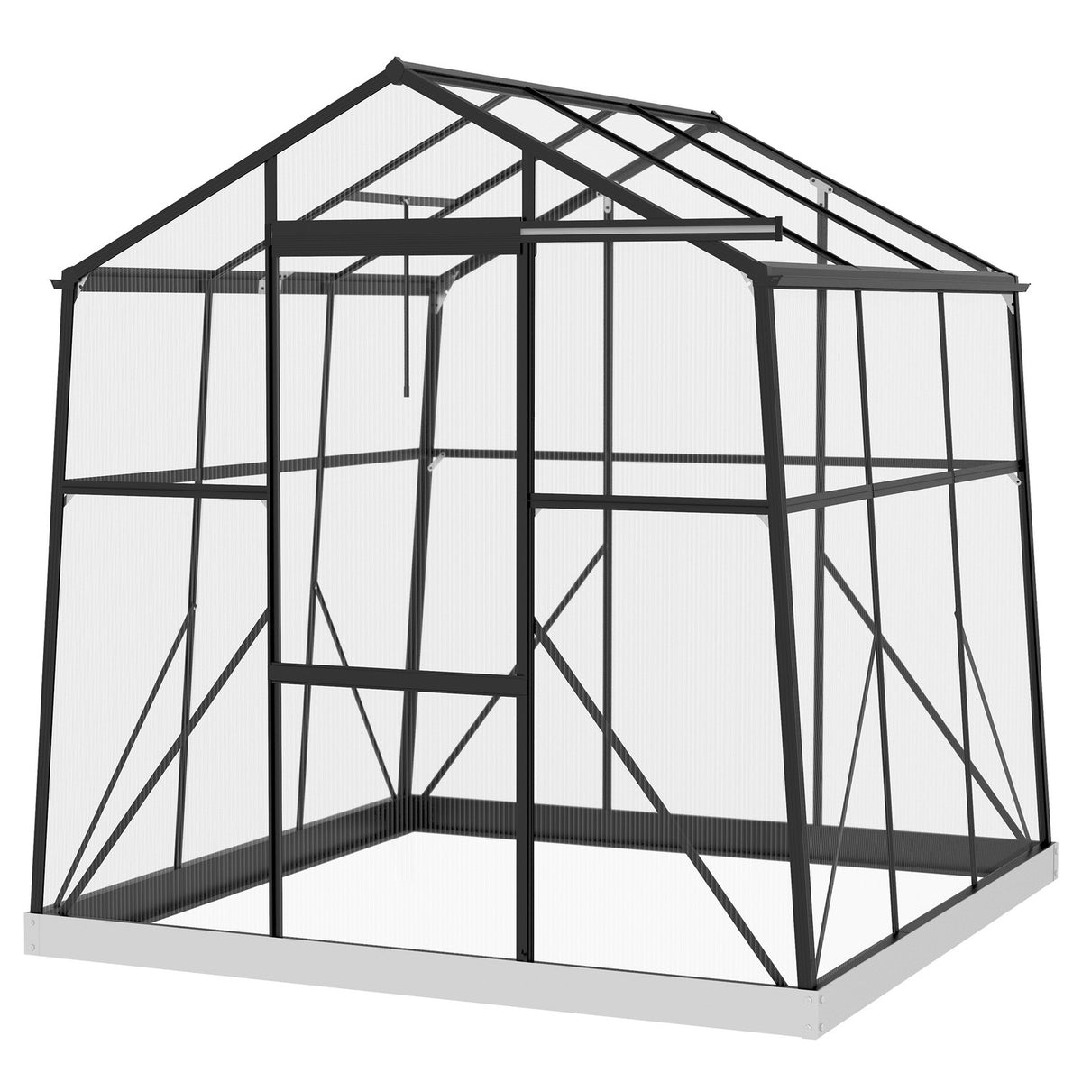 Greenhouse Aluminum 192 X 192 X 204 Cm Greenhouse 3.68 M² Tomato House With Window, Sliding Door, Foundation, Growing Plant House, Black