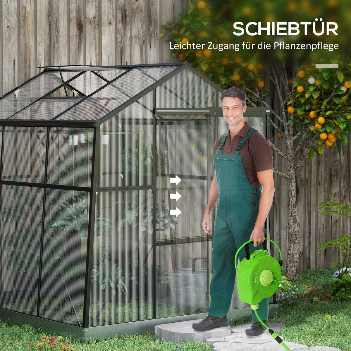 Greenhouse Aluminum 192 X 192 X 204 Cm Greenhouse 3.68 M² Tomato House With Window, Sliding Door, Foundation, Growing Plant House, Black
