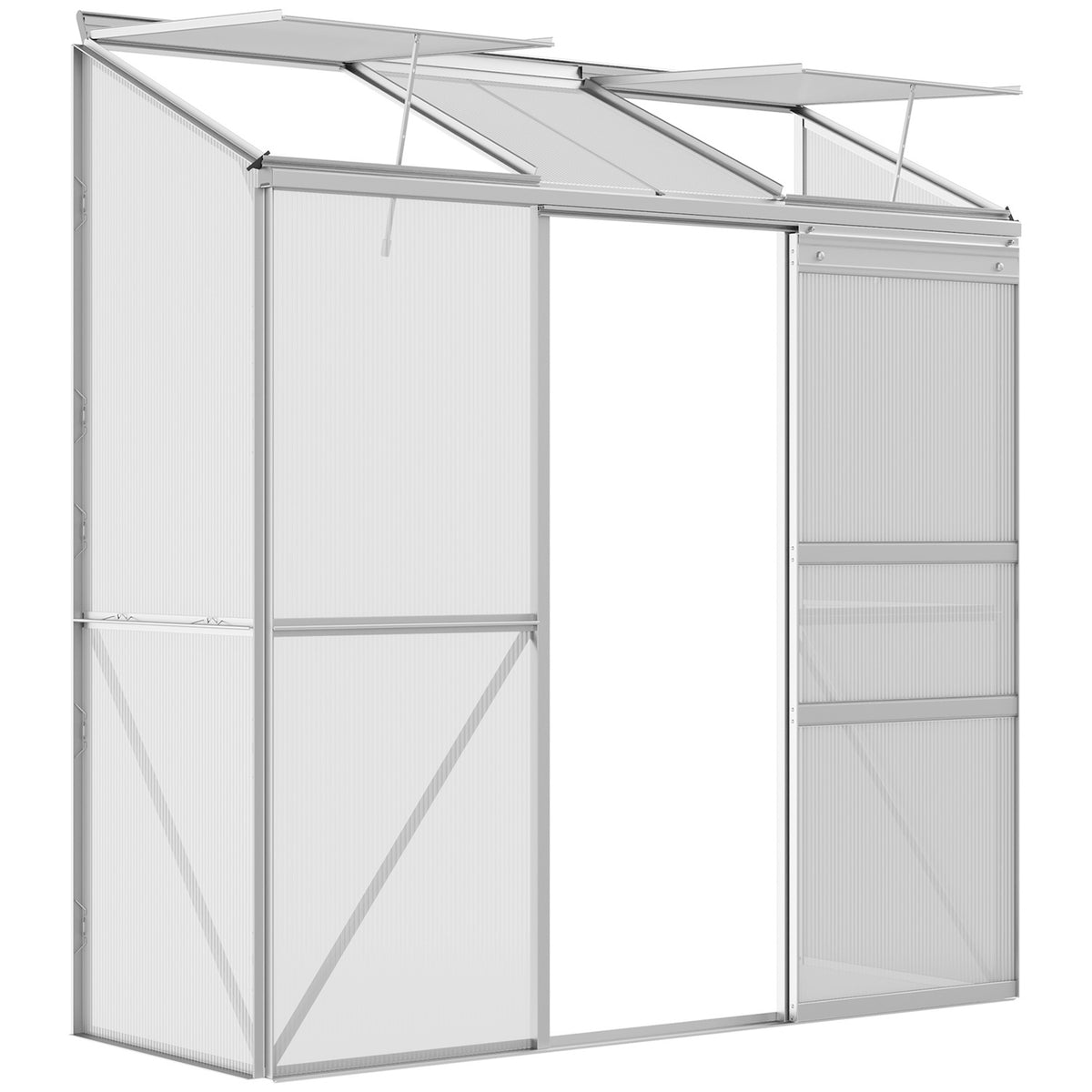 Greenhouse Tomato House Greenhouse with Sliding Door and Hinged Roof Windows Made of Polycarbonate and Aluminum Silver 192 x 68 x 196 cm for Garden Care
