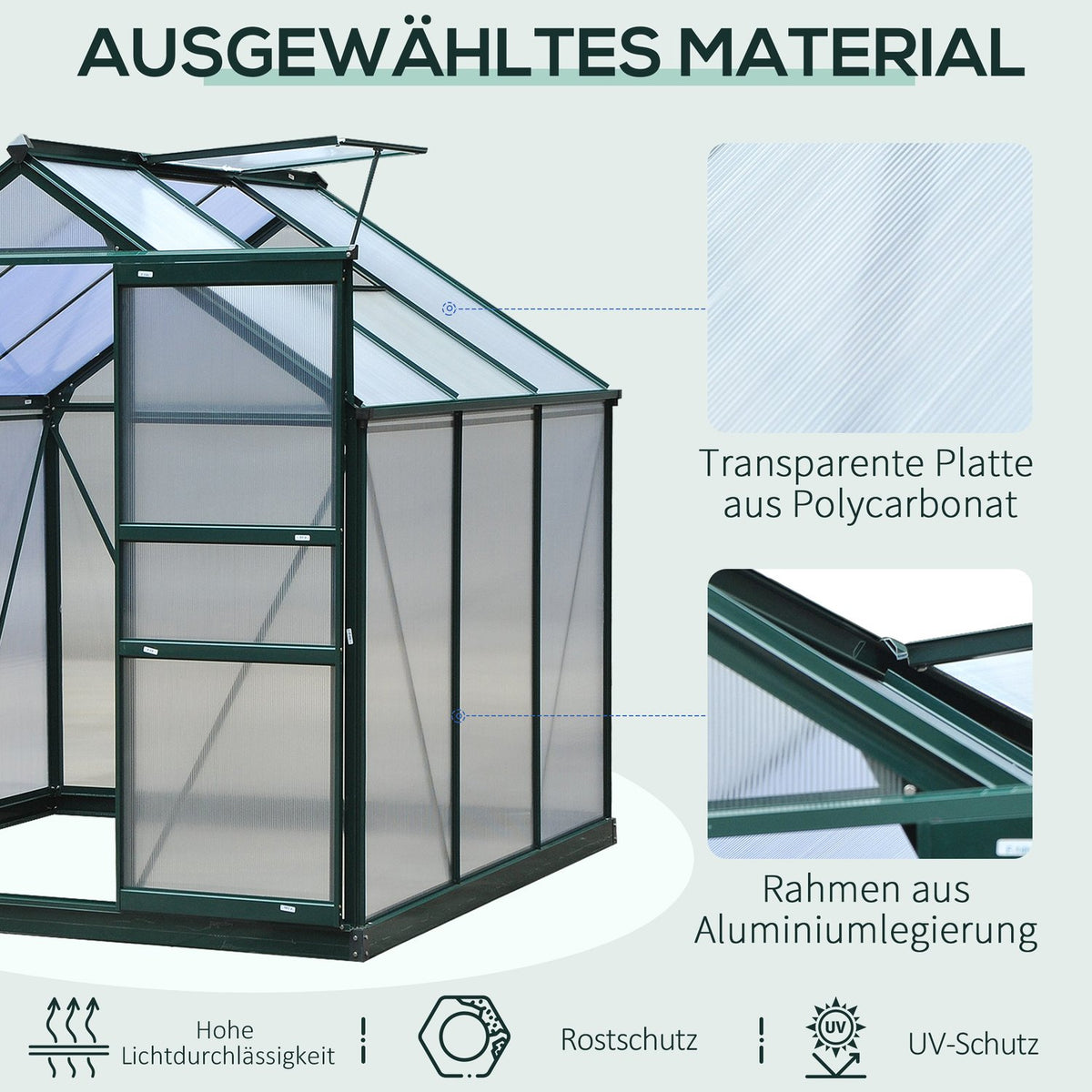 Greenhouse With Aluminum Frame Greenhouse With Skylight, Door, Foundation, Walk-In, Weather-Resistant, 190X192X201Cm