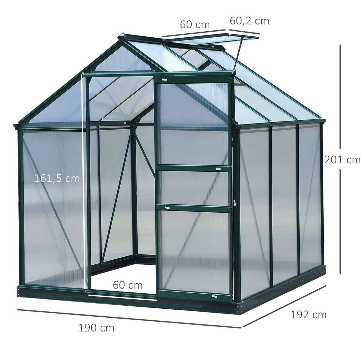 Greenhouse With Aluminum Frame Greenhouse With Skylight, Door, Foundation, Walk-In, Weather-Resistant, 190X192X201Cm