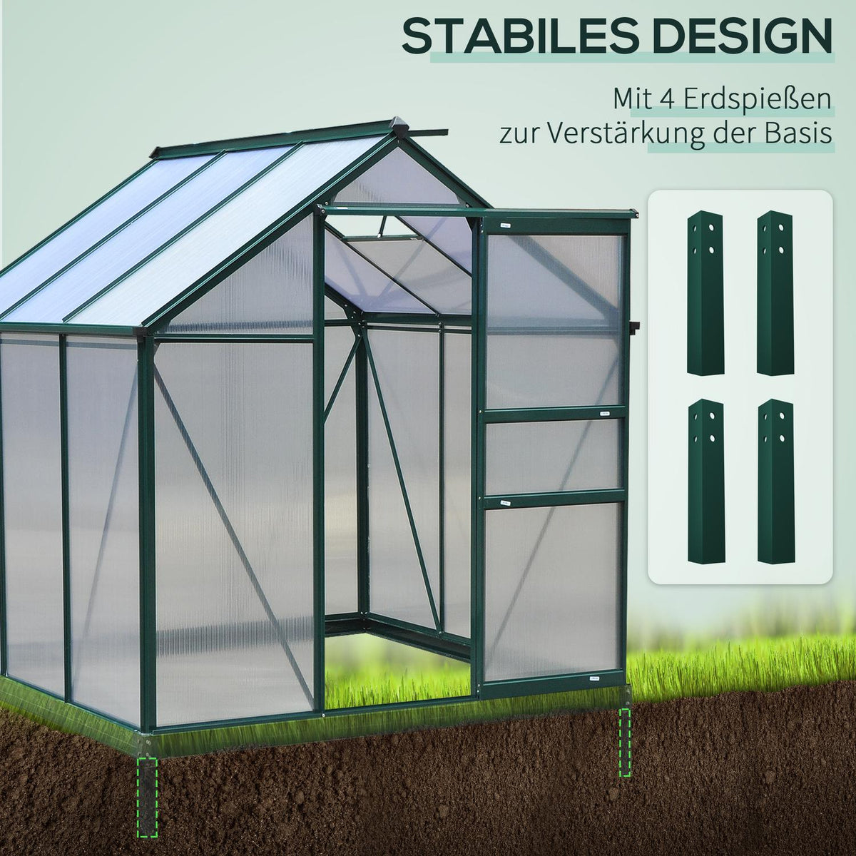 Greenhouse With Aluminum Frame Greenhouse With Skylight, Door, Foundation, Walk-In, Weather-Resistant, 190X192X201Cm