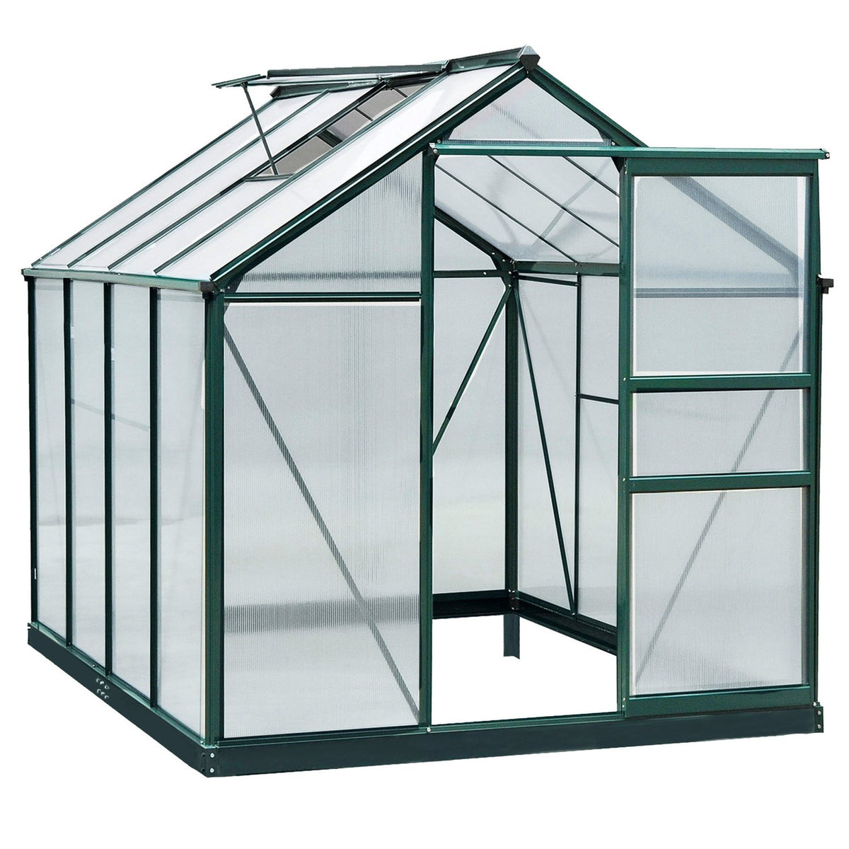 Greenhouse With Aluminum Frame Greenhouse With Skylight, Door, Foundation, Walk-In, Weather-Resistant, 190X252X201Cm