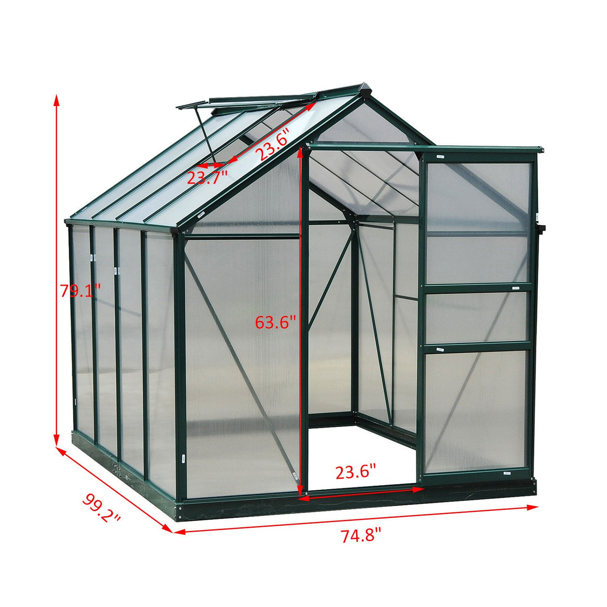 Greenhouse With Aluminum Frame Greenhouse With Skylight, Door, Foundation, Walk-In, Weather-Resistant, 190X252X201Cm