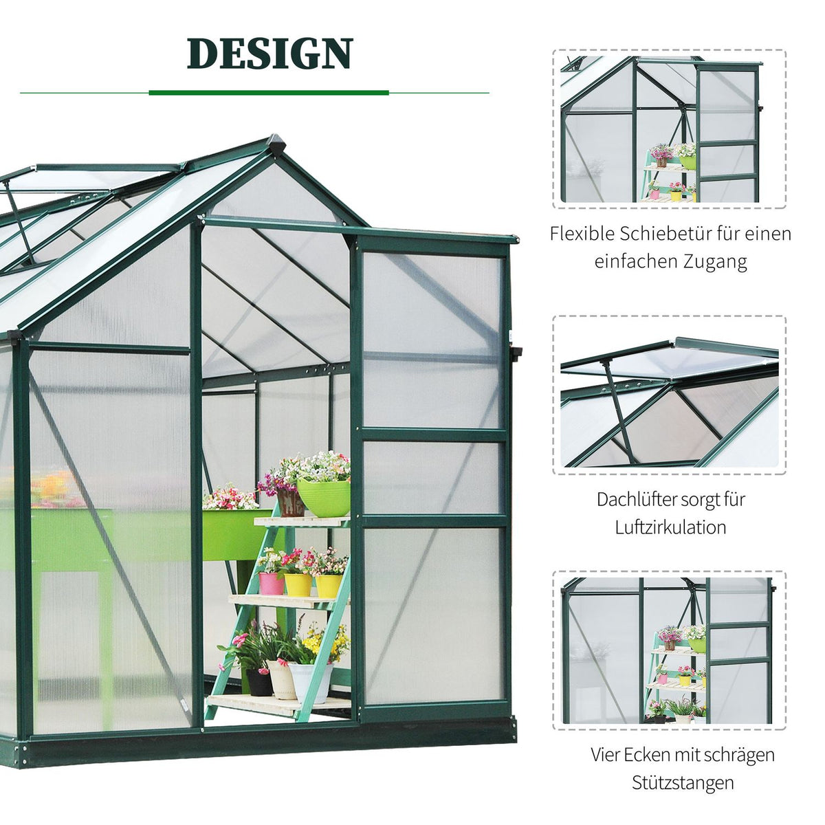 Greenhouse With Aluminum Frame Greenhouse With Skylight, Door, Foundation, Walk-In, Weather-Resistant, 190X252X201Cm