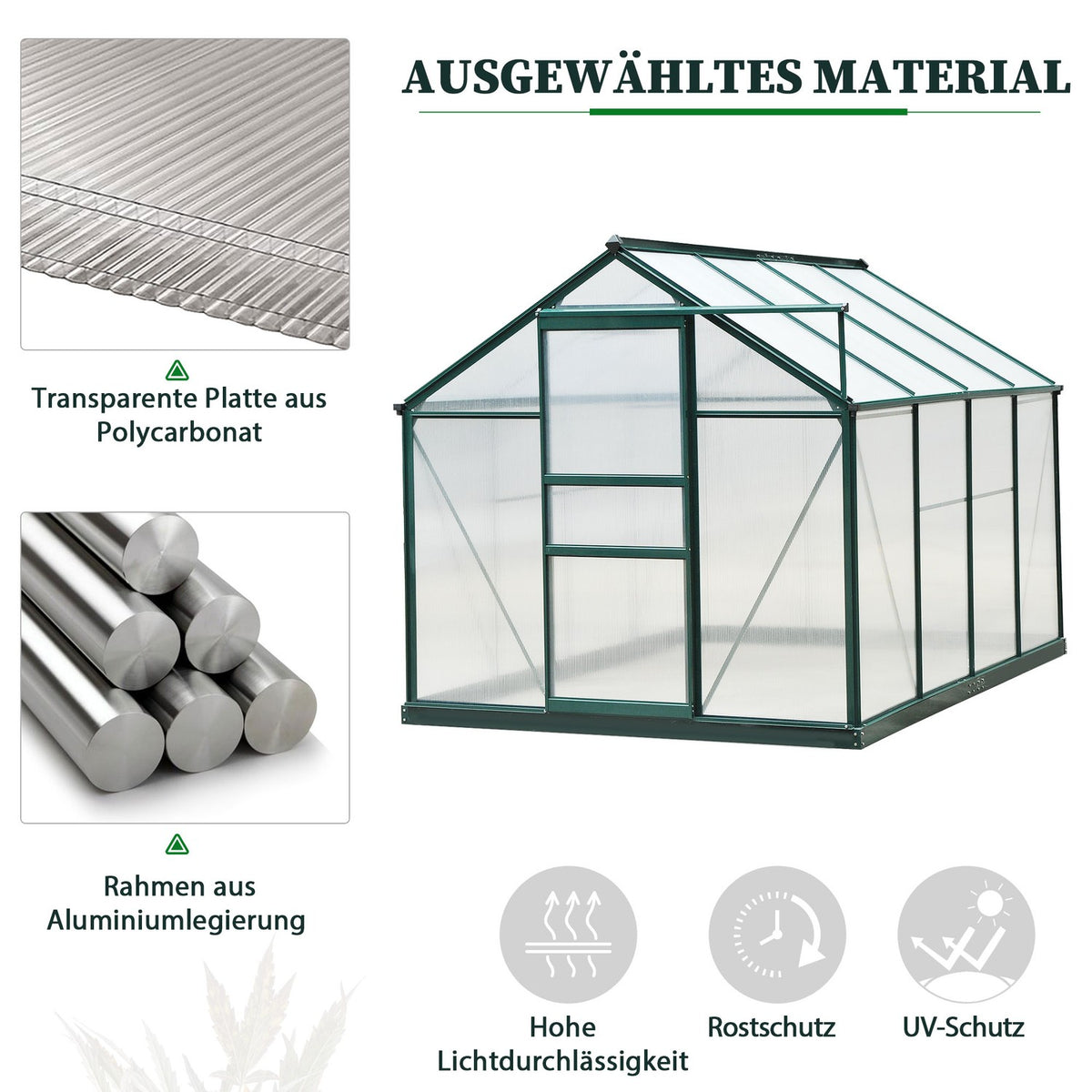 Greenhouse With Aluminum Frame Greenhouse With Skylight, Door, Foundation, Walk-In, Weather-Resistant, 190X252X201Cm